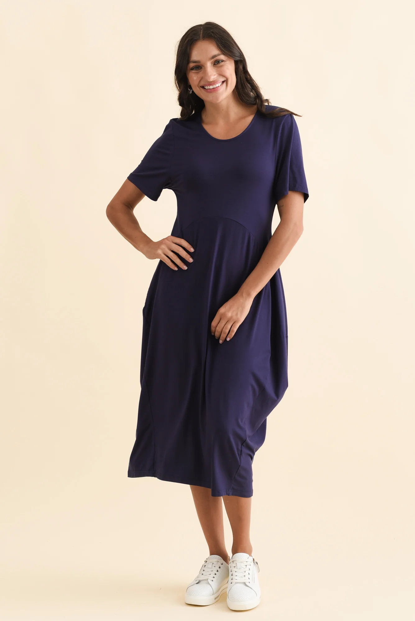 Glenda Navy Short Sleeve Crescent Dress - Image 4