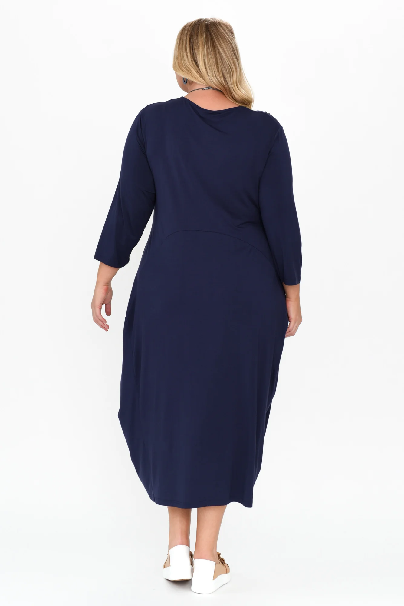 Glenda Navy Sleeved Crescent Dress - Image 10