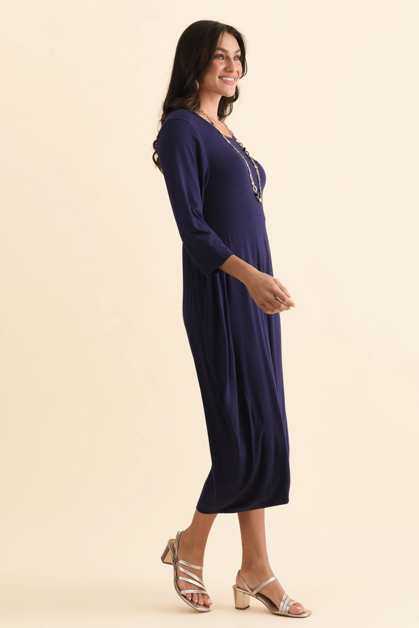 Glenda Navy Sleeved Crescent Dress - Image 3