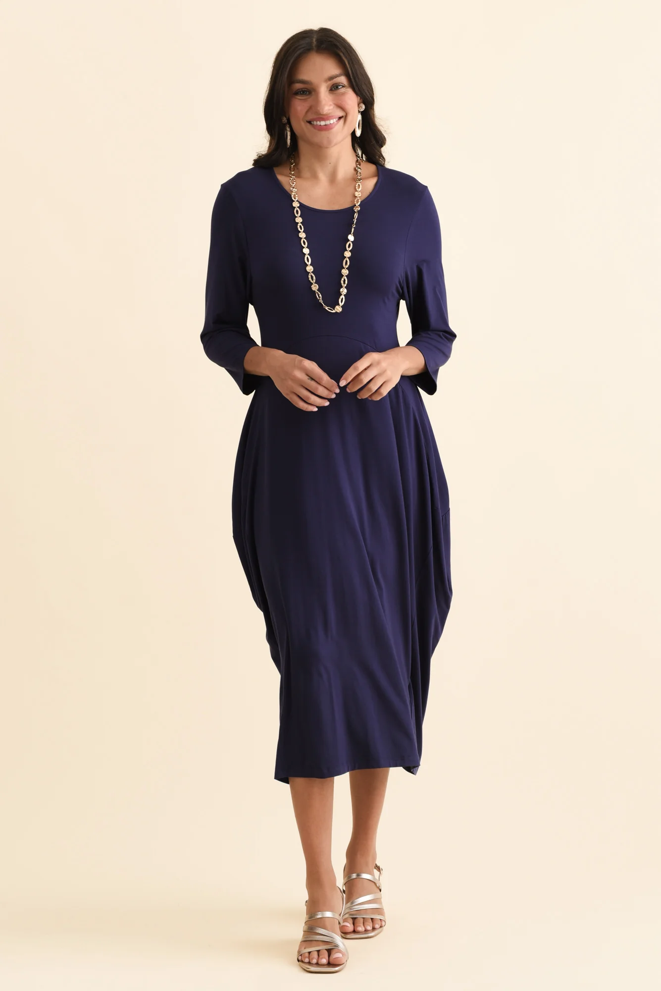 Glenda Navy Sleeved Crescent Dress - Image 7