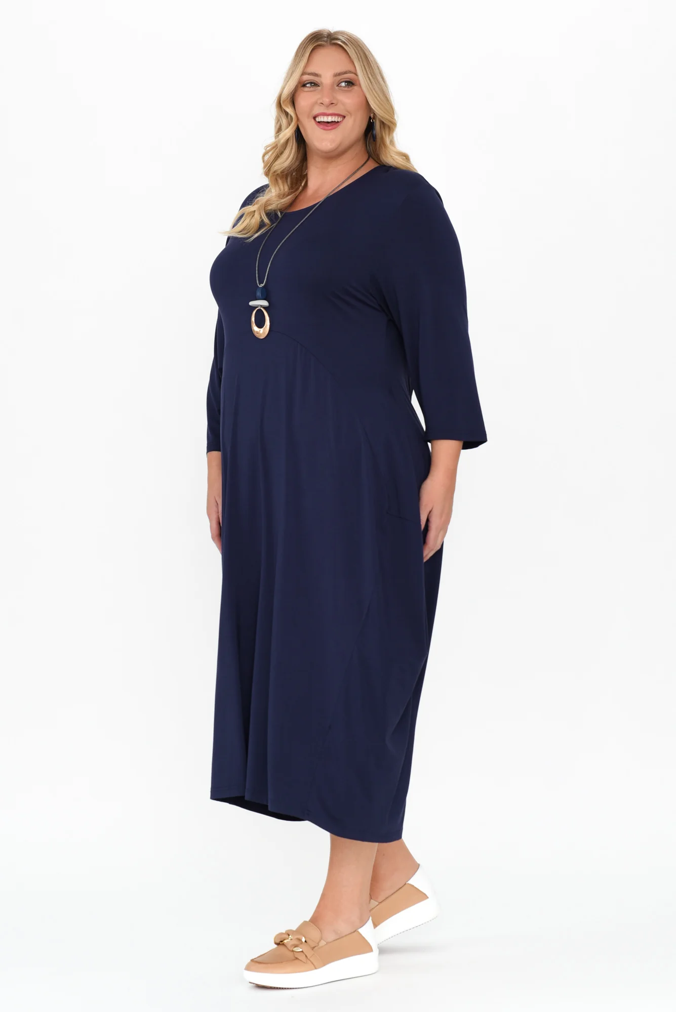 Glenda Navy Sleeved Crescent Dress - Image 9
