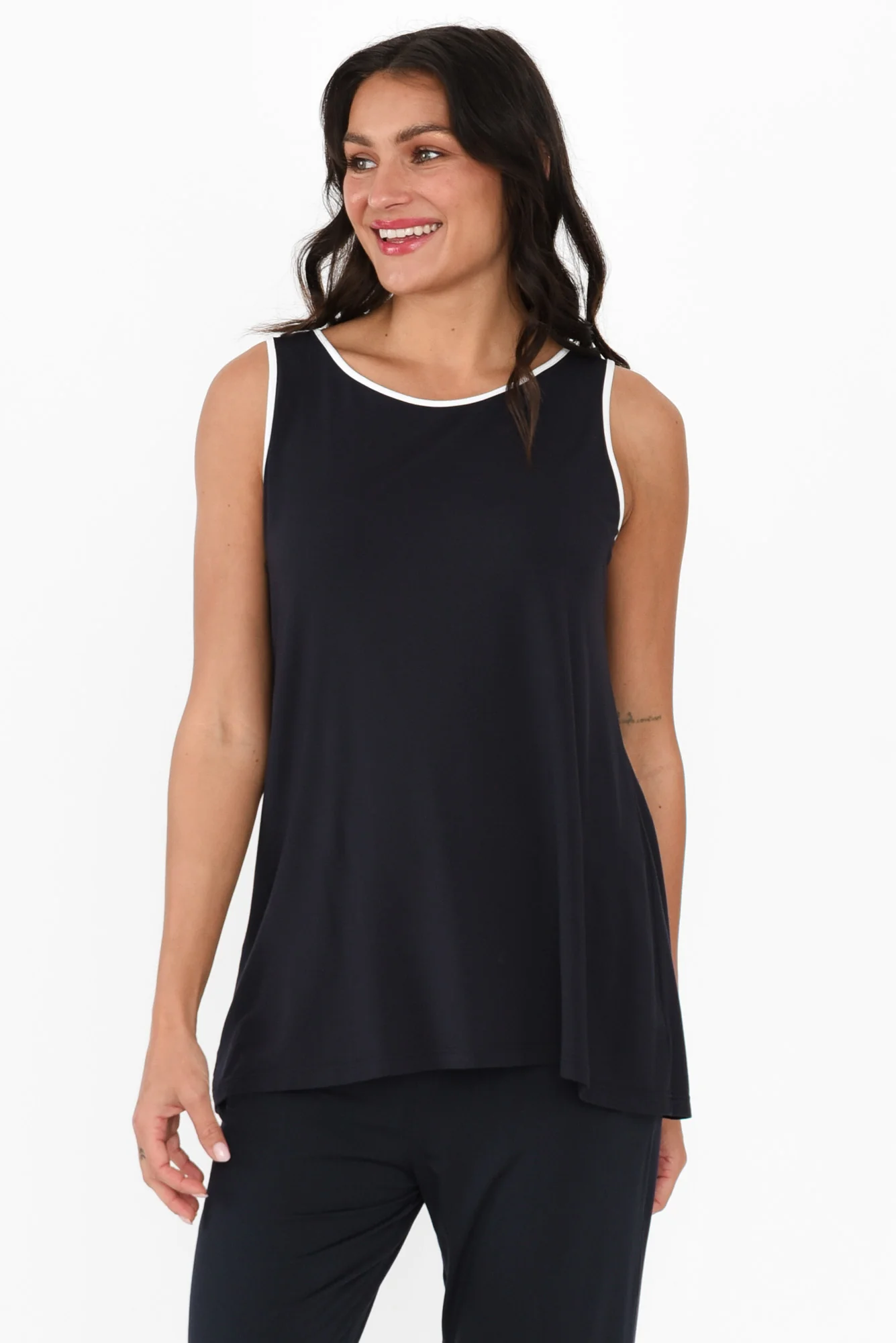 Gracie Navy Contrast Micro Modal Tank - Image 2