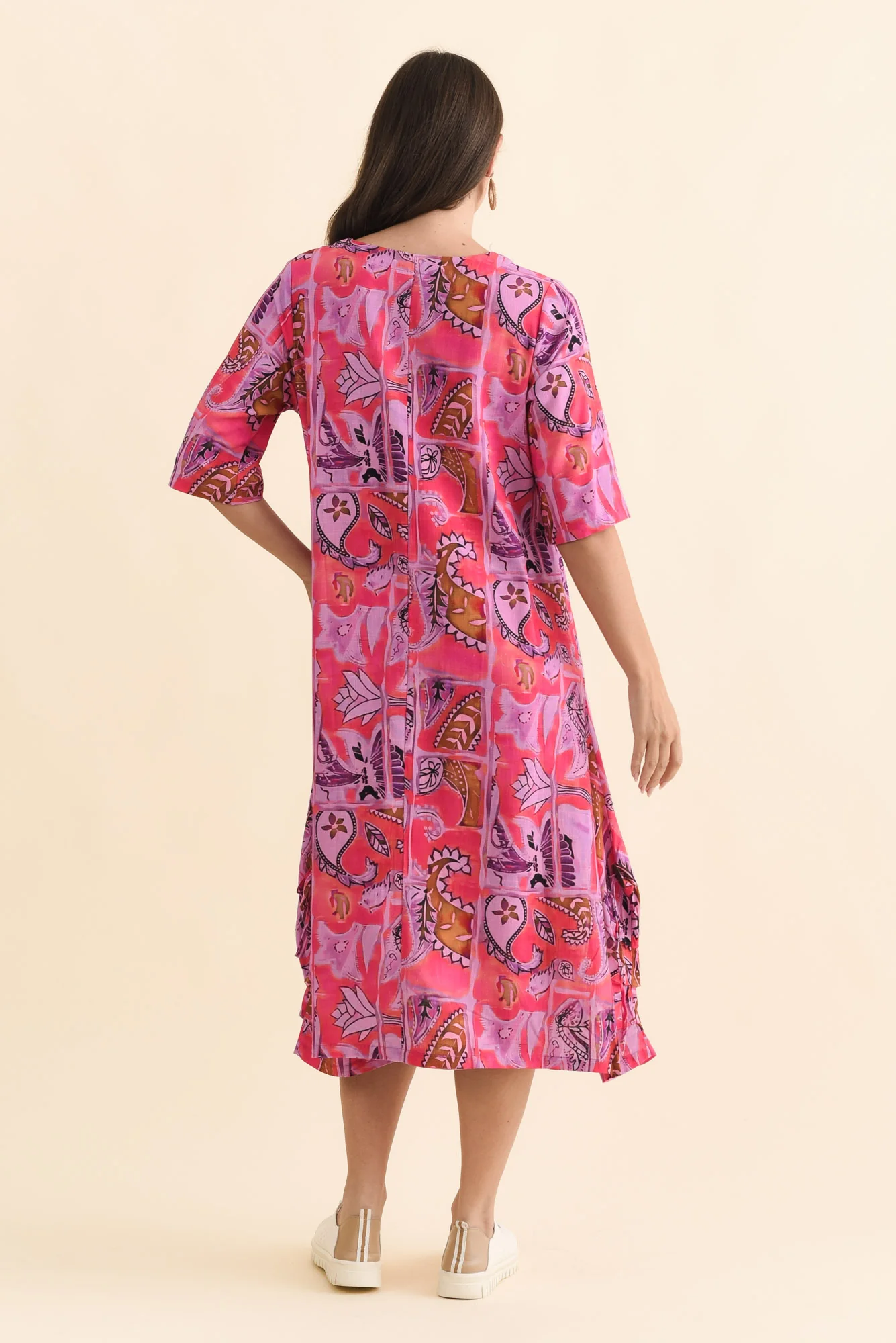 Hailee Pink Paisley Linen Cotton Dress - Image 4