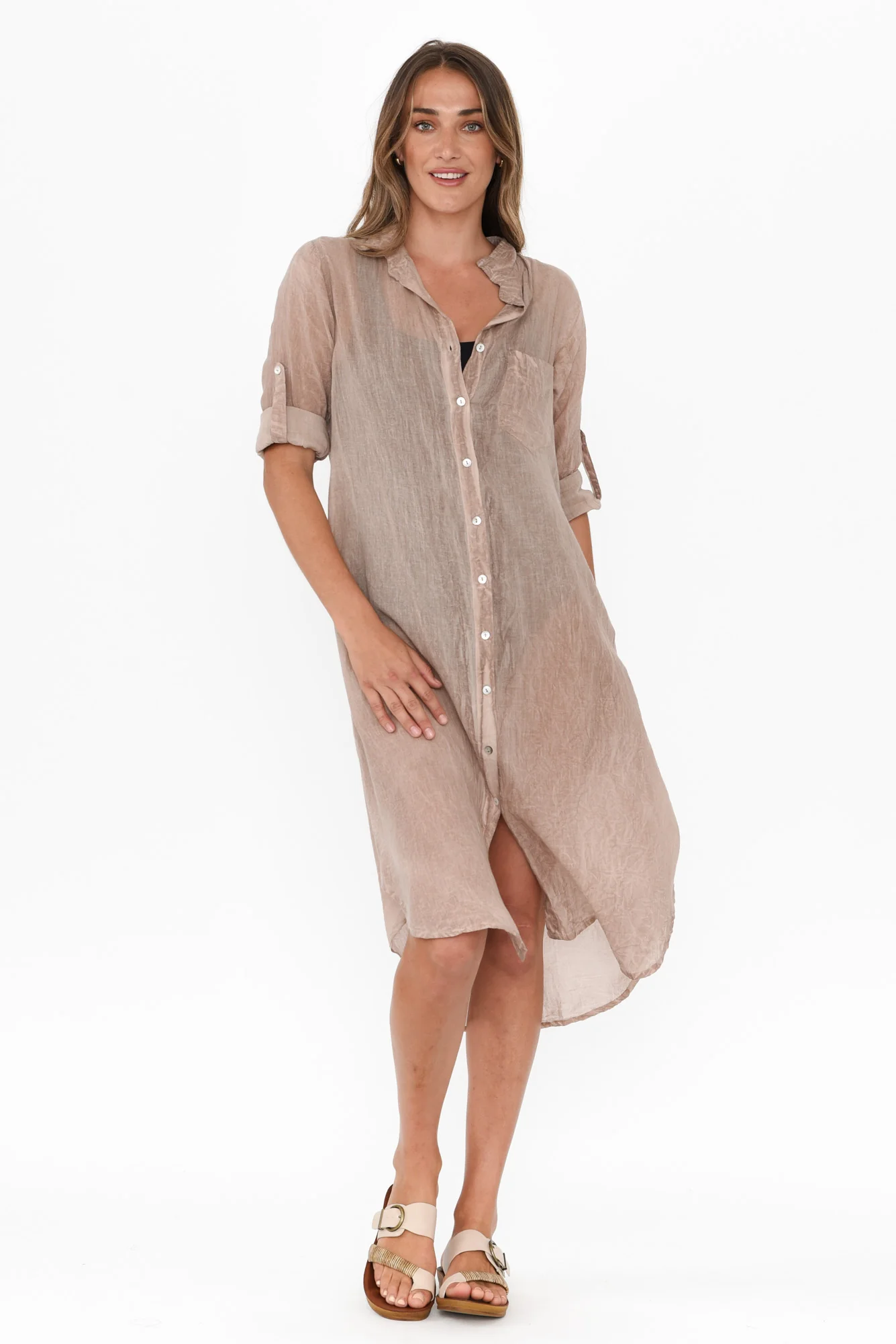 Hailey Taupe Cotton Button Kaftan - Image 7