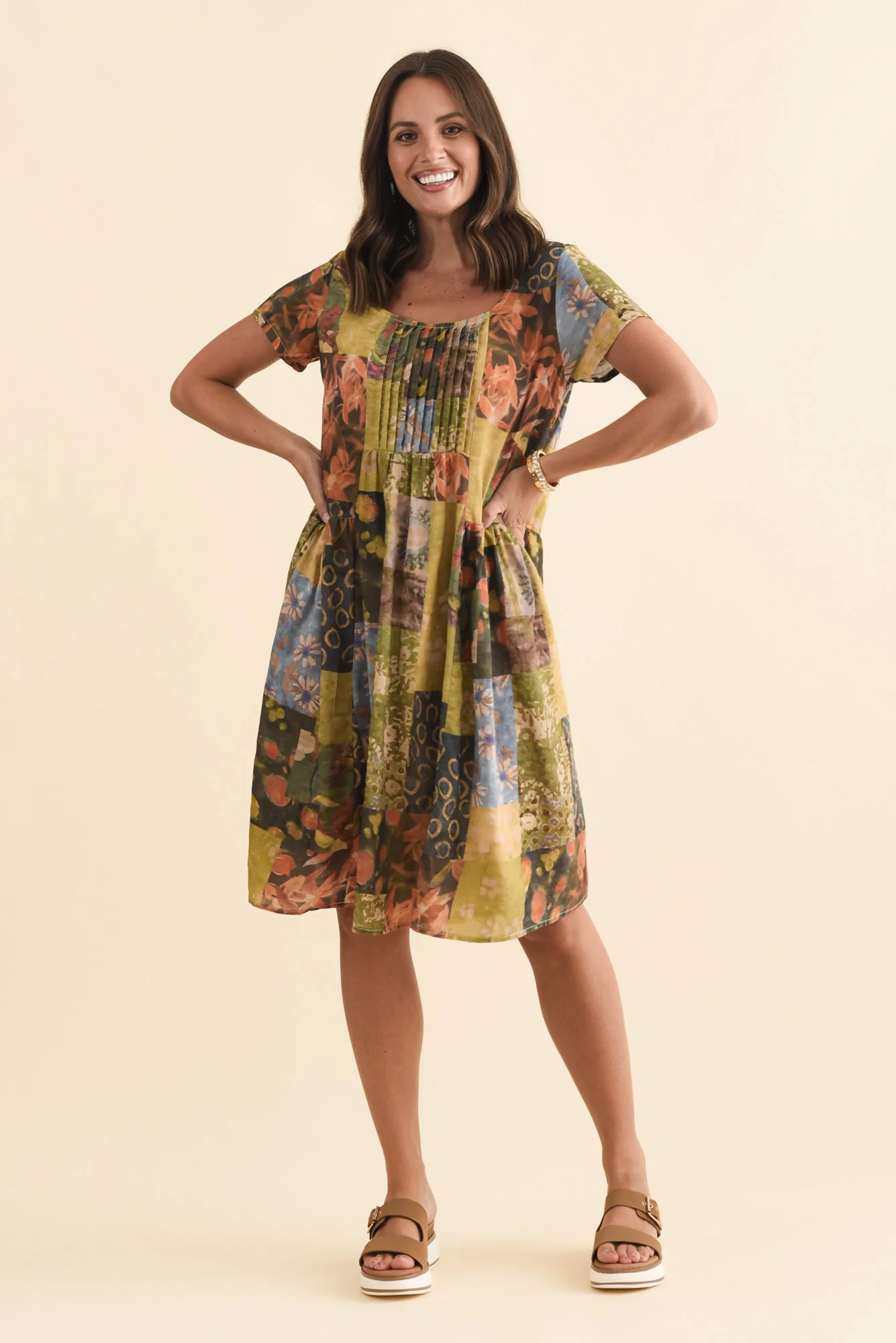 Hanoi Green Mosaic Cotton Blend Dress - Image 6