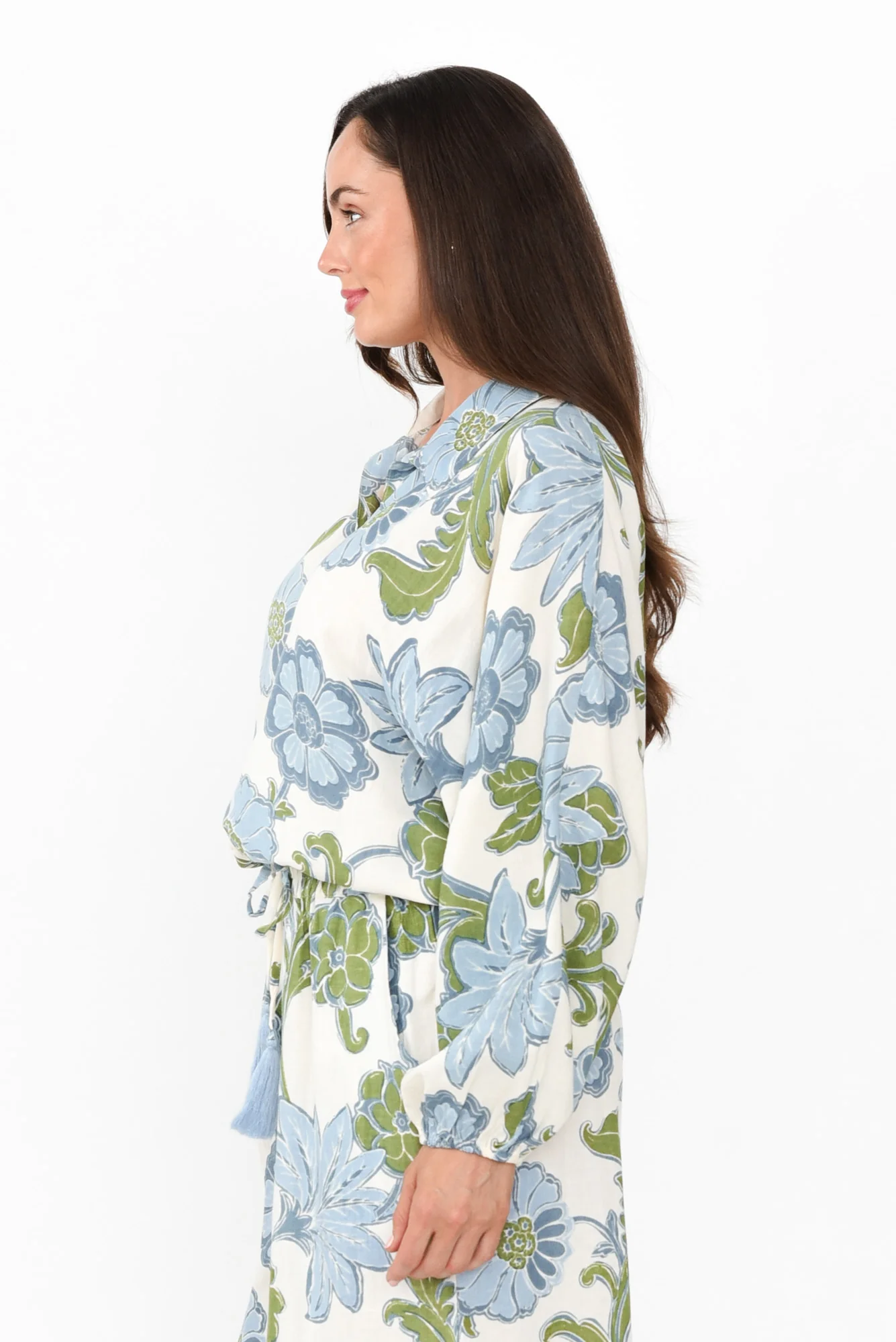 Hazel Blue Floral Linen Blend Shirt - Image 3