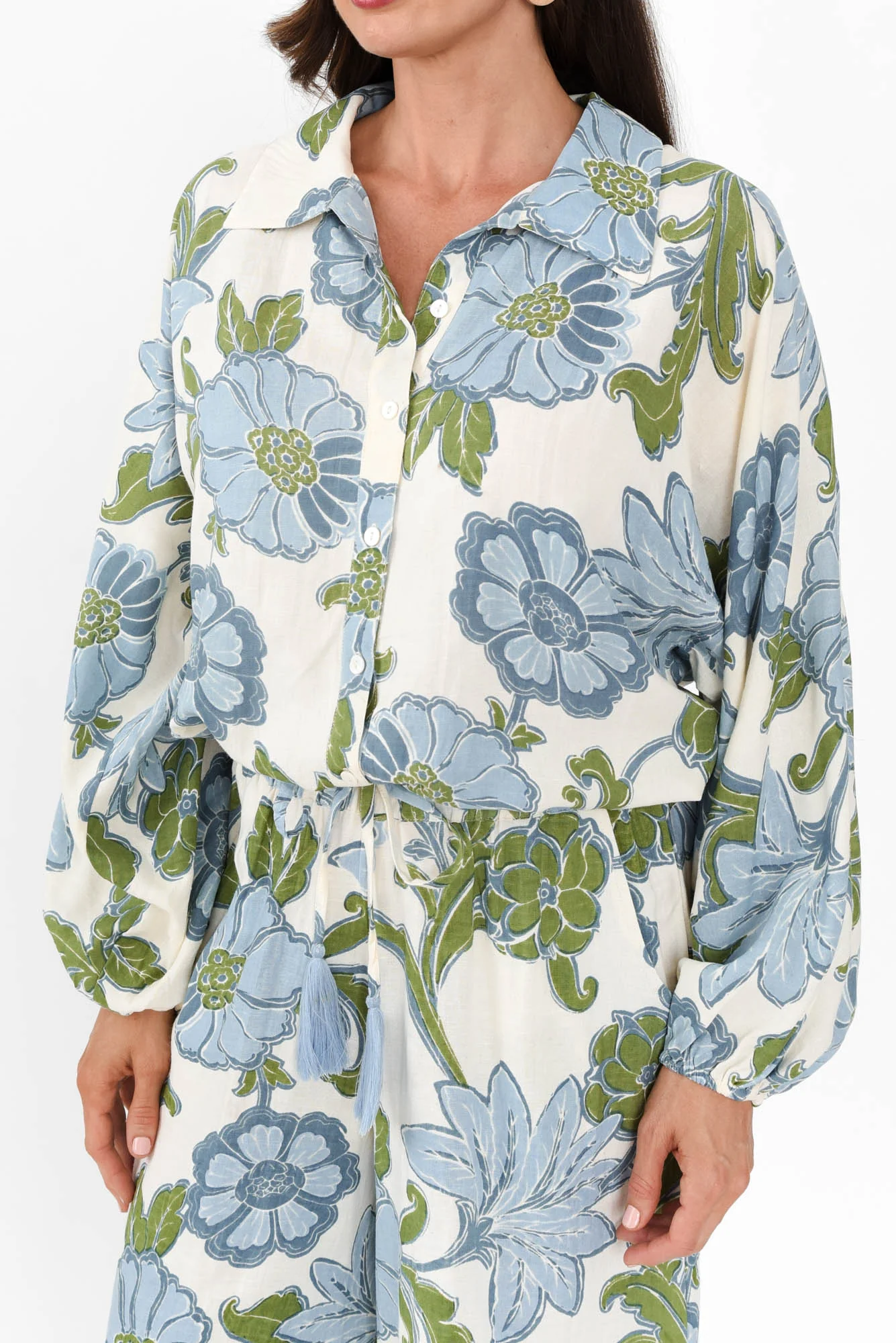 Hazel Blue Floral Linen Blend Shirt - Image 5
