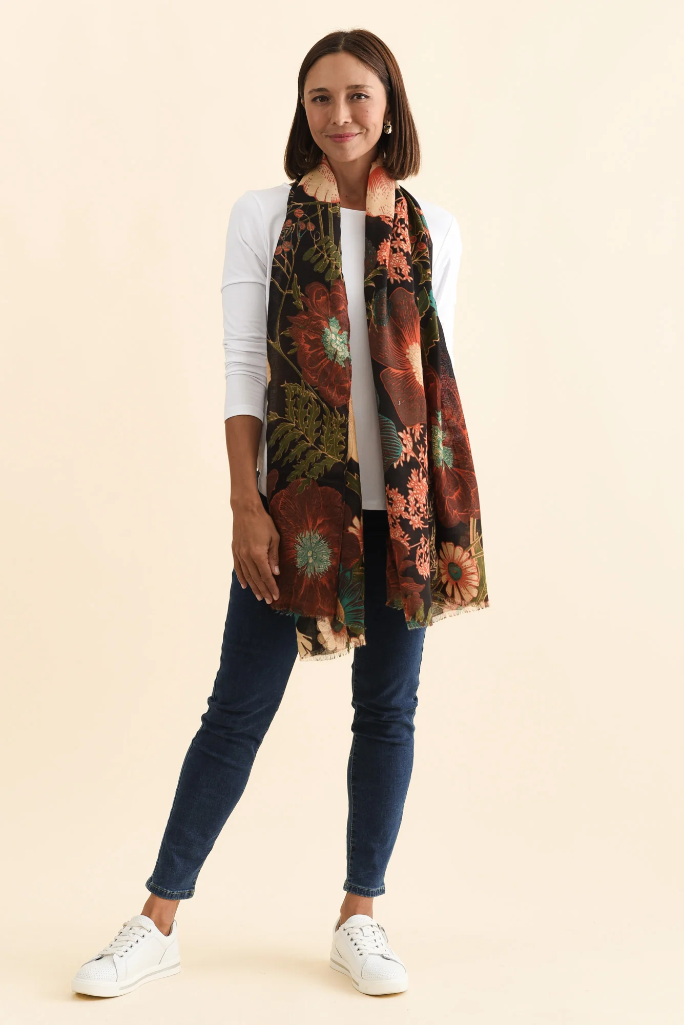 Hazlett Dark Brown Floral Scarf - Image 2