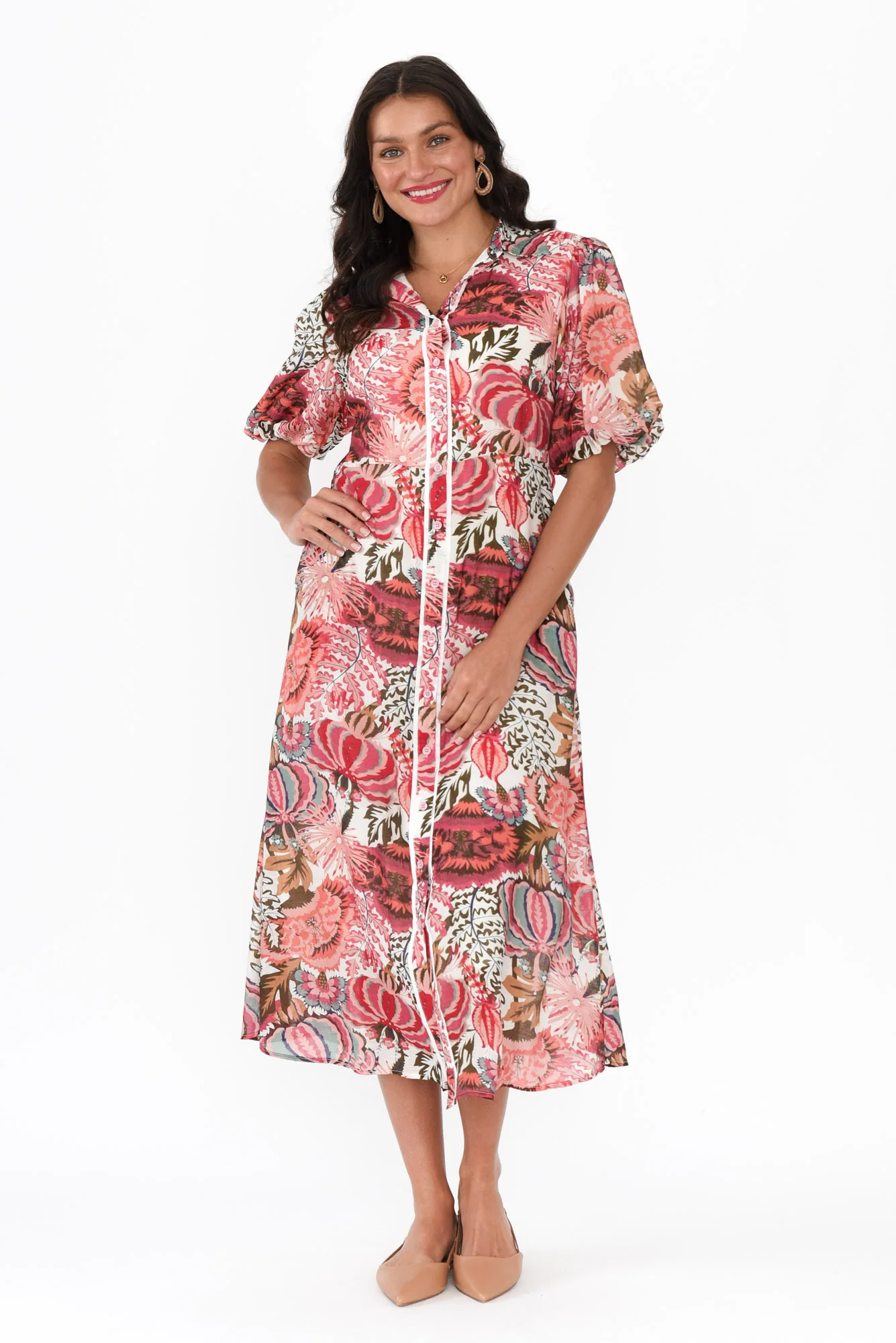 Hilma Pink Floral Cotton Blend Tie Dress - Image 7