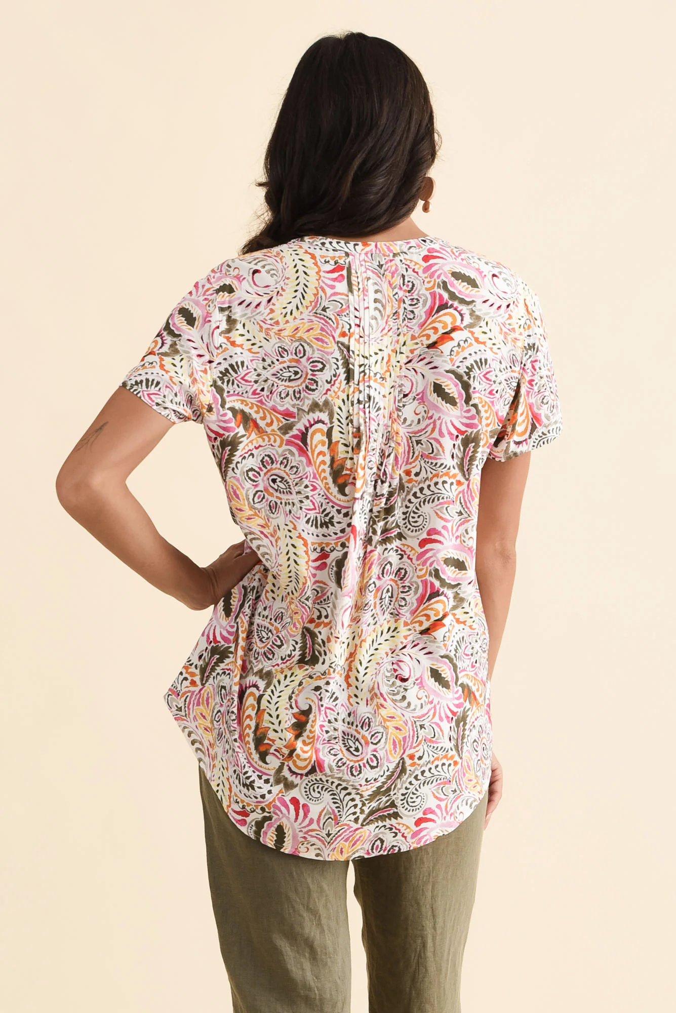 Isobel Orange Paisley Button Top - Image 4