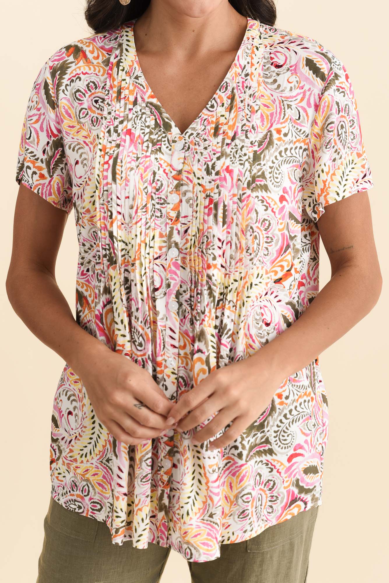 Isobel Orange Paisley Button Top - Image 5