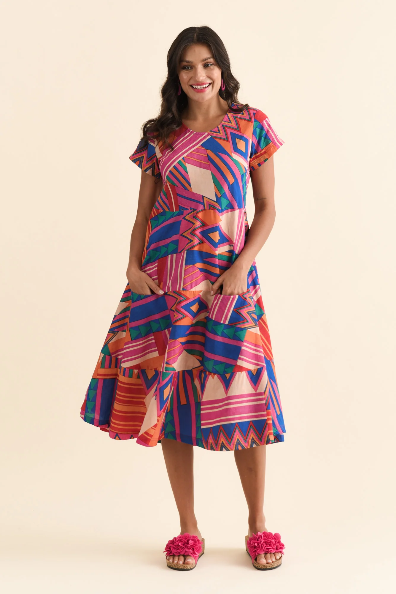 Jacinta Pink Geo Cotton Blend Dress - Image 2