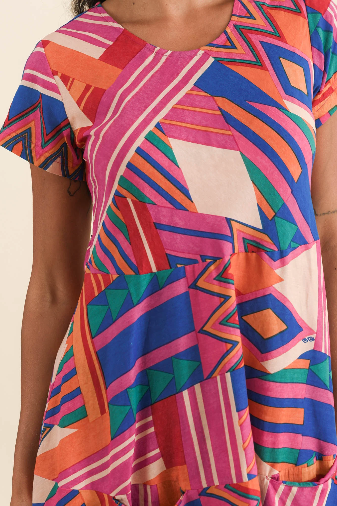Jacinta Pink Geo Cotton Blend Dress - Image 5