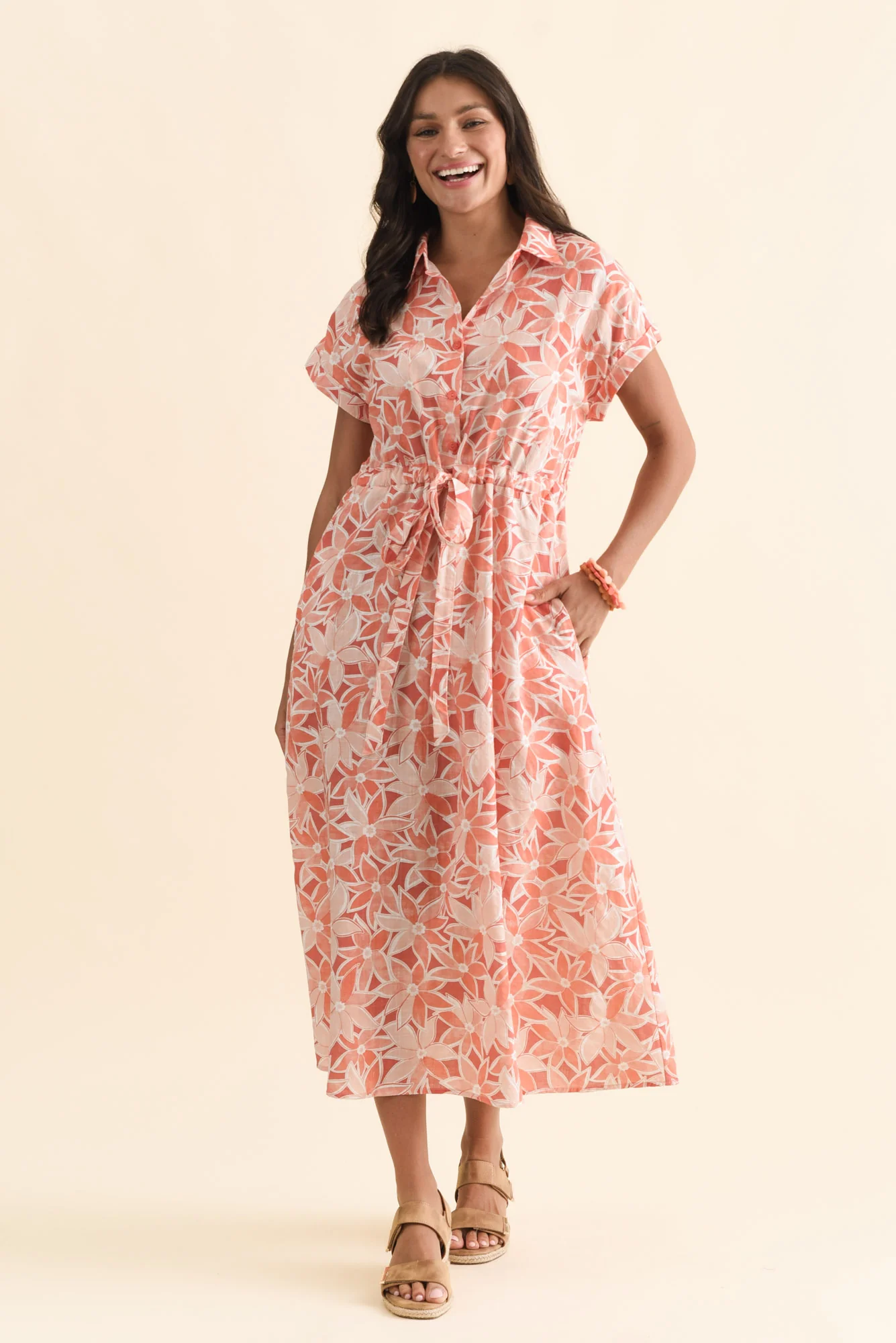 Jacqueline Red Flower Tie Dress - Image 6