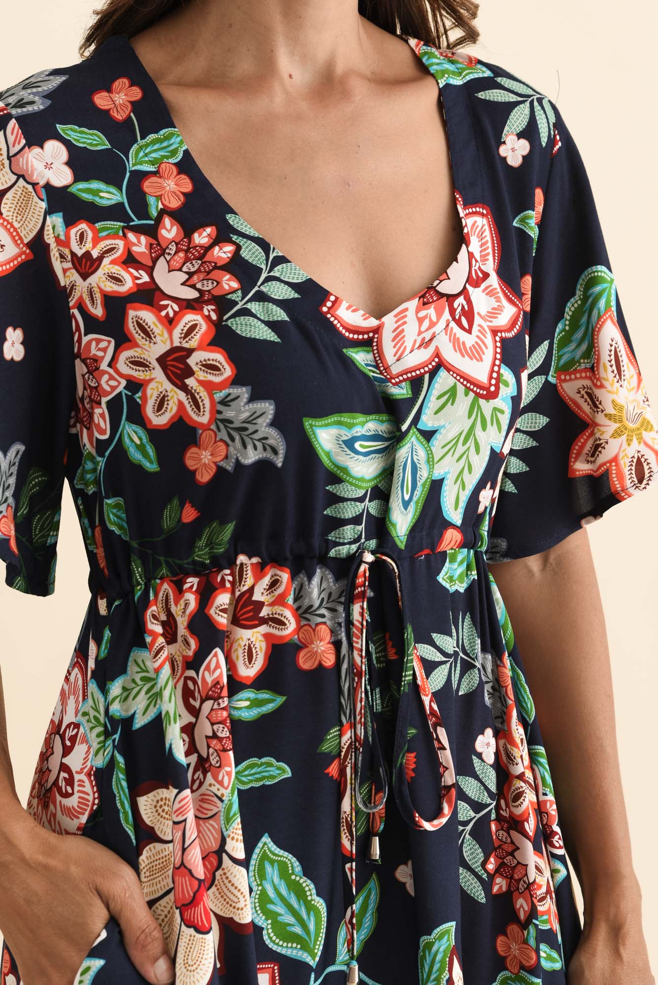 Jennifer Navy Floral Flutter Sleeve Dress - Image 6