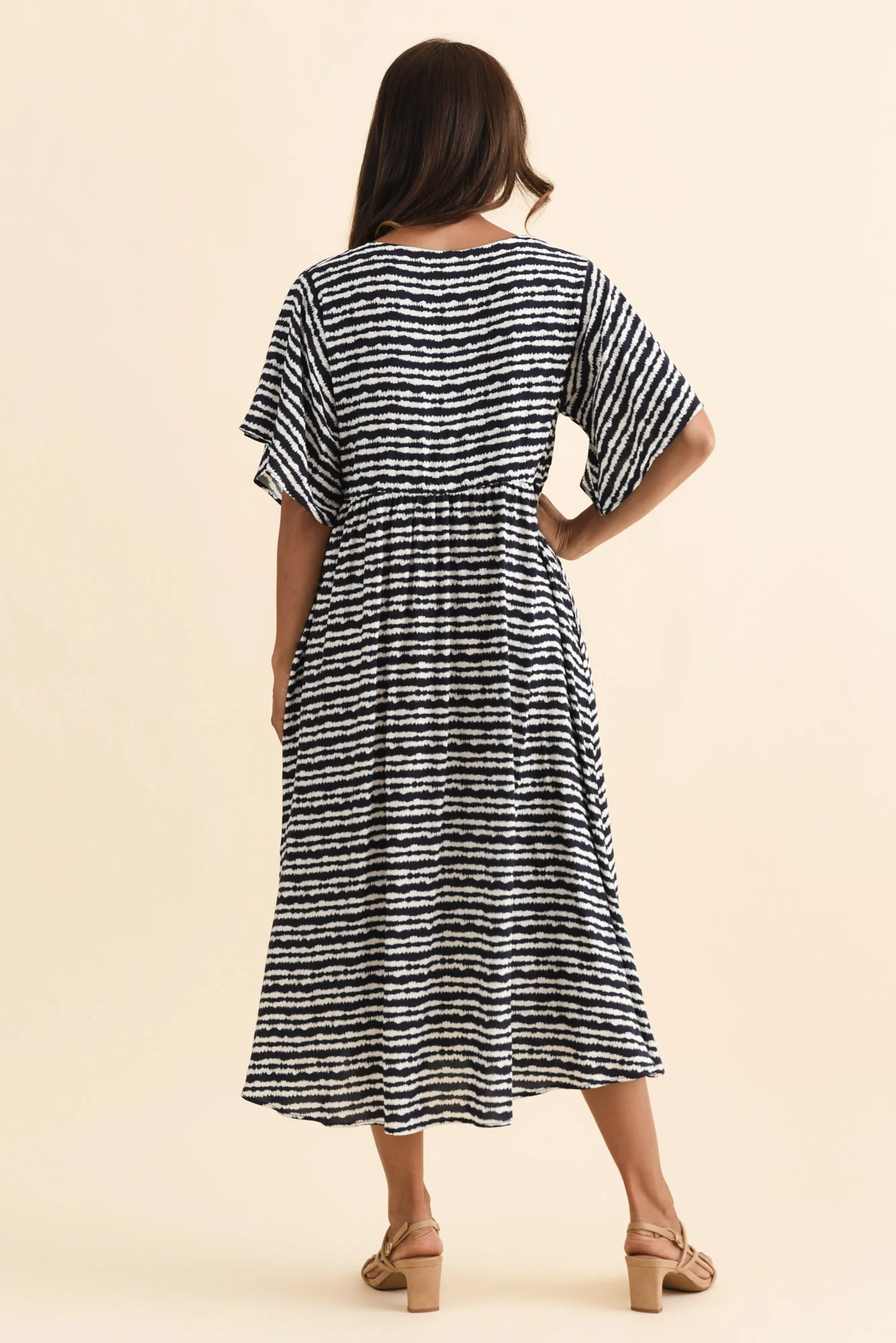 Jennifer Navy Stripe Flutter Sleeve Dress - Image 4