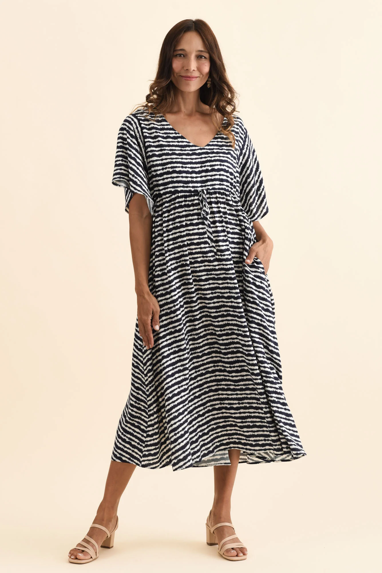 Jennifer Navy Stripe Flutter Sleeve Dress - Image 6