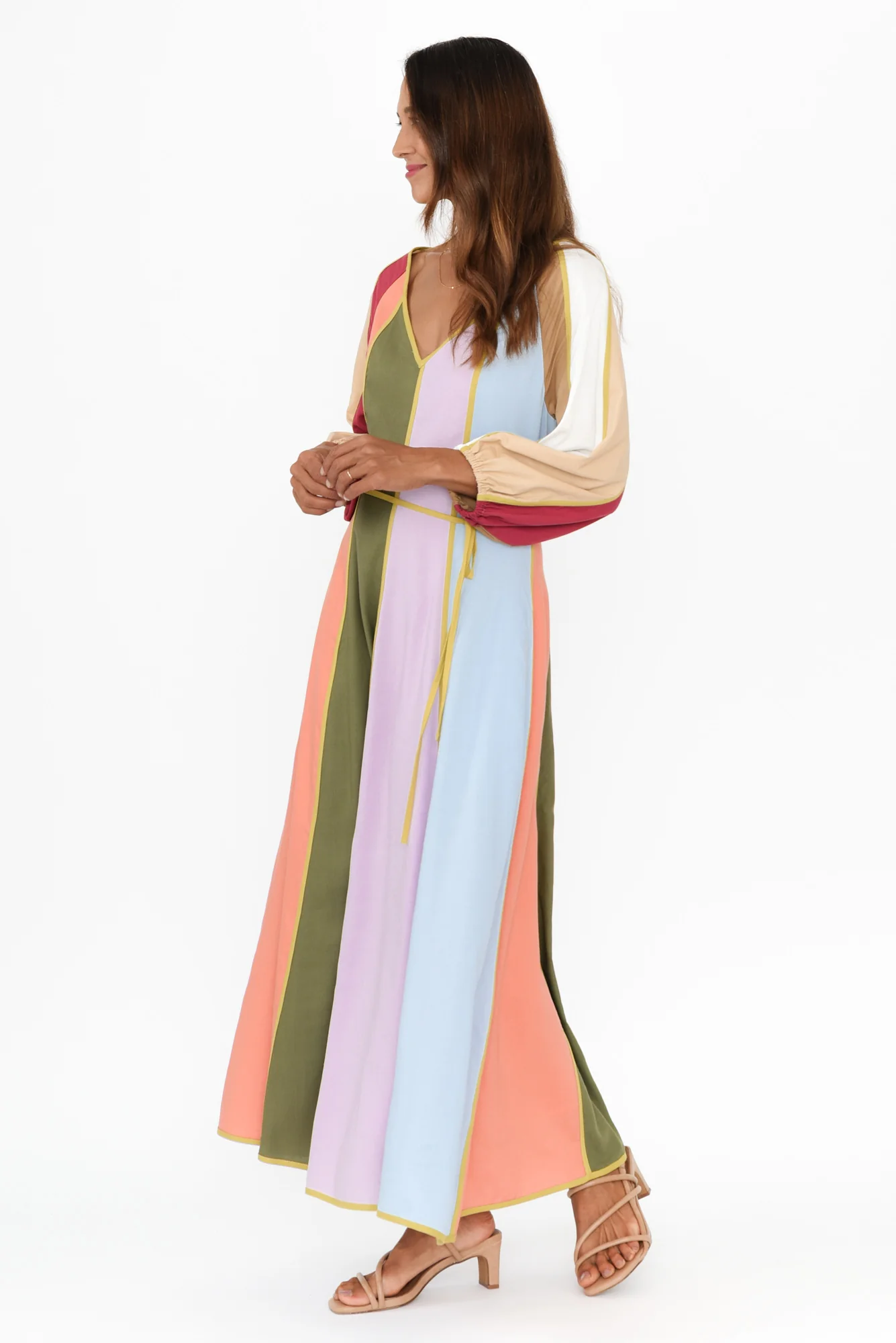 Jewel Multi Stripe Linen Blend Dress - Image 3