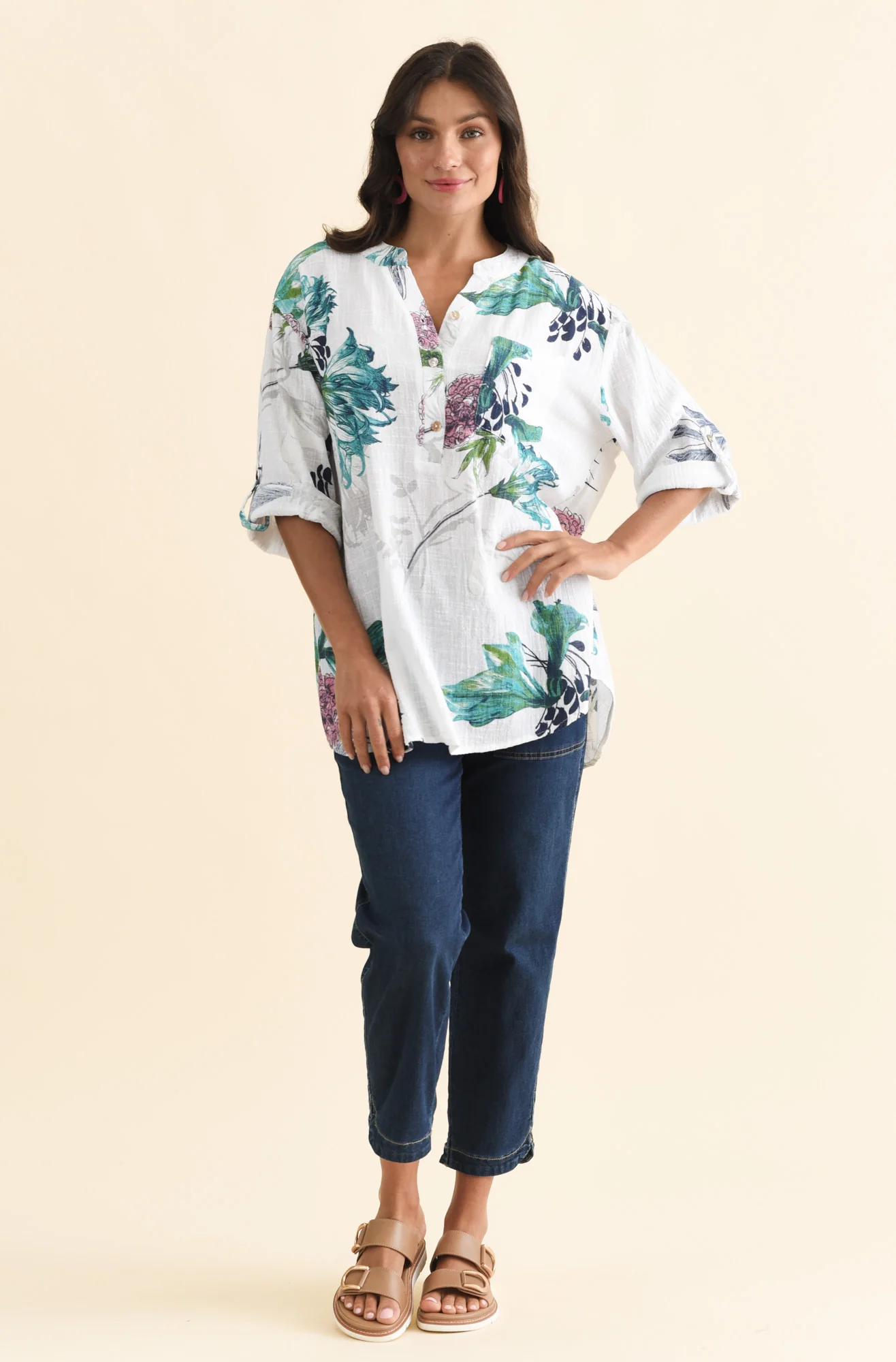 Juliet White Floral Cotton Linen Top - Image 2