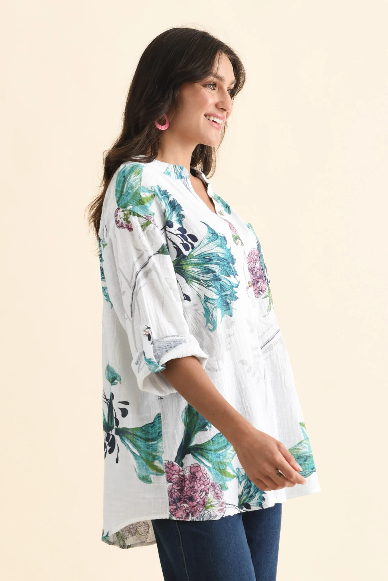 Juliet White Floral Cotton Linen Top - Image 3