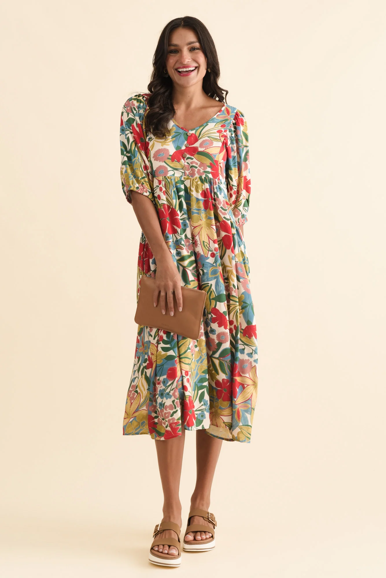 Kacey Red Floral Button Dress - Image 2