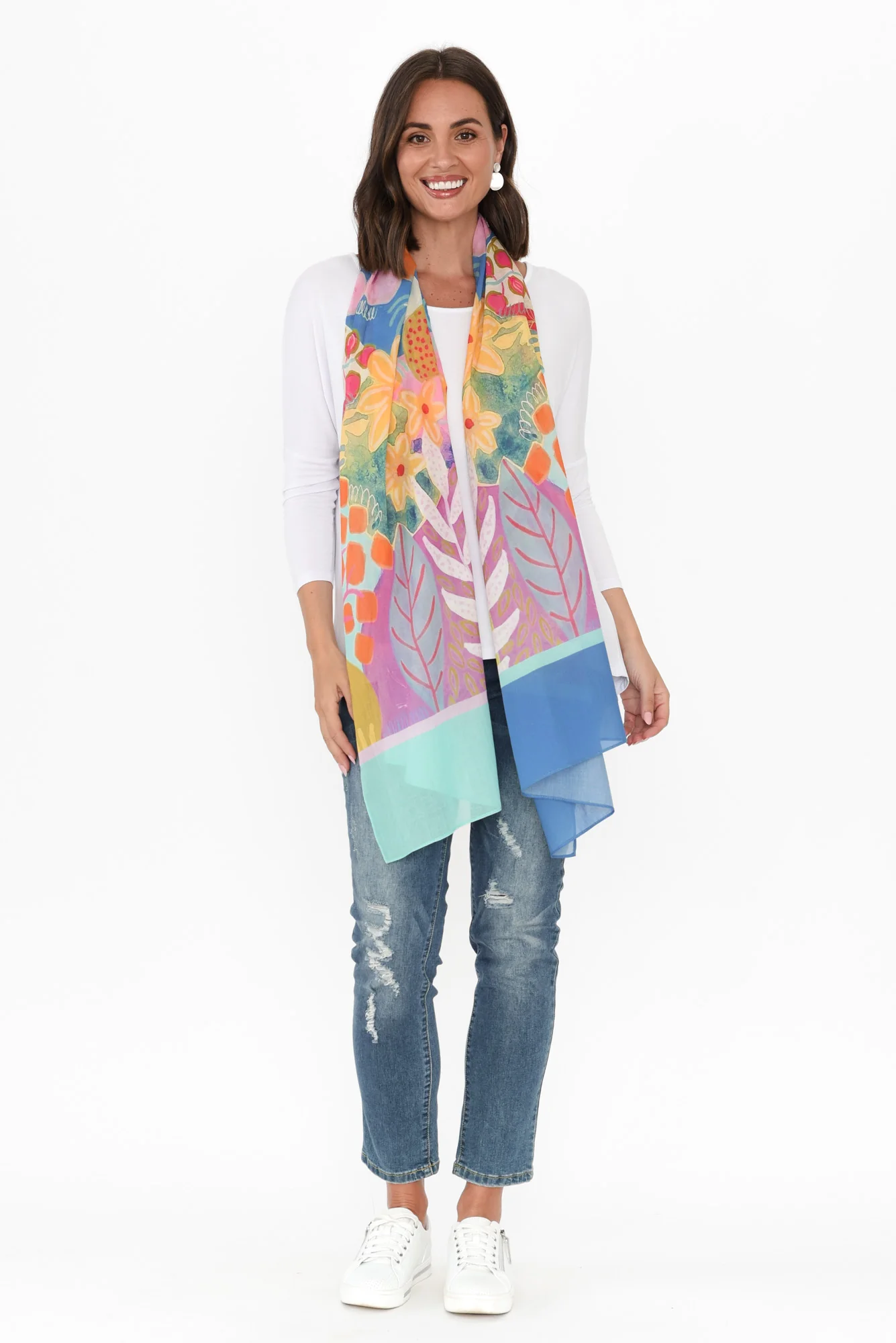 Kaia Blue Floral Cotton Scarf - Image 2