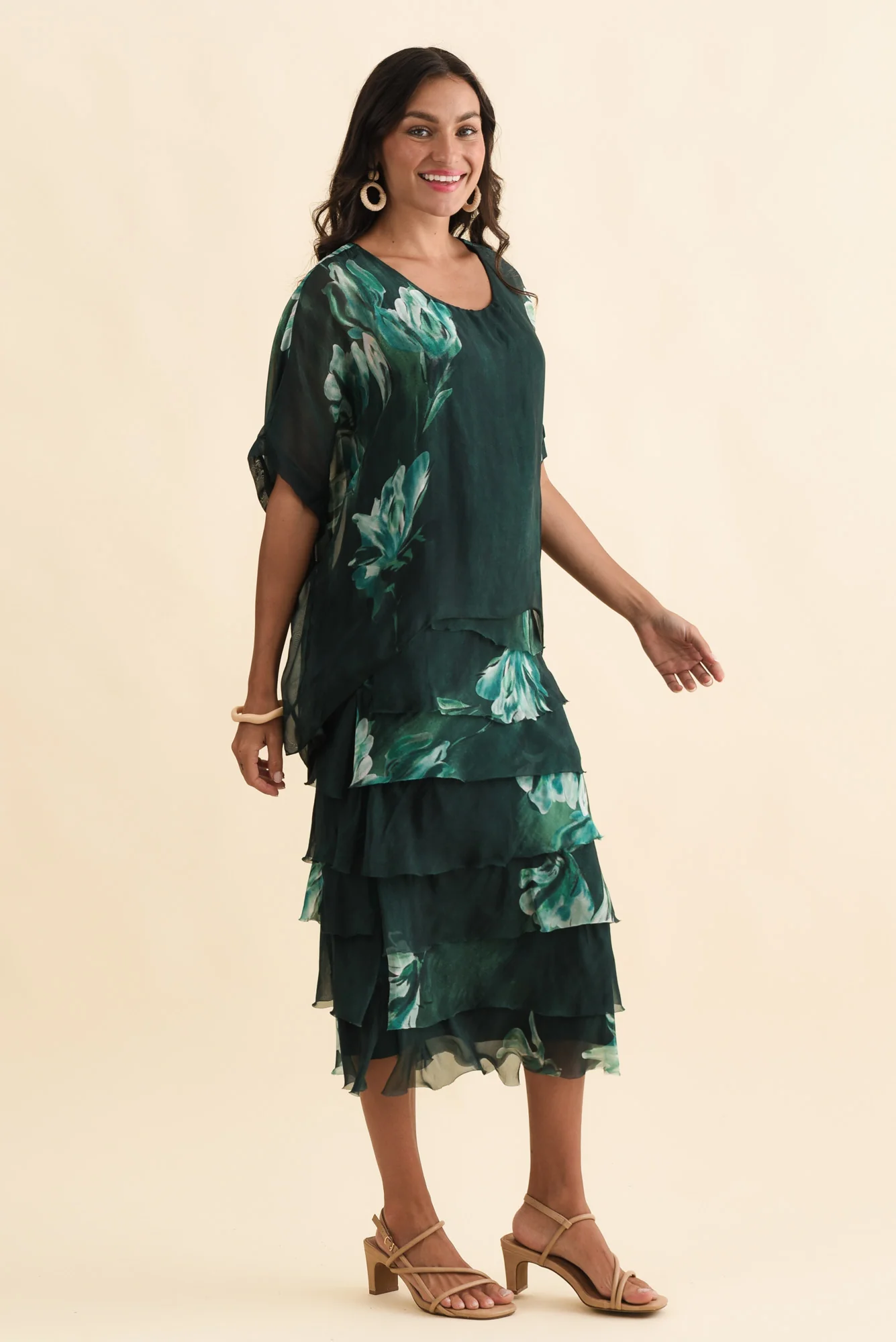 Katerina Emerald Floral Silk Overlay Maxi Dress - Image 3