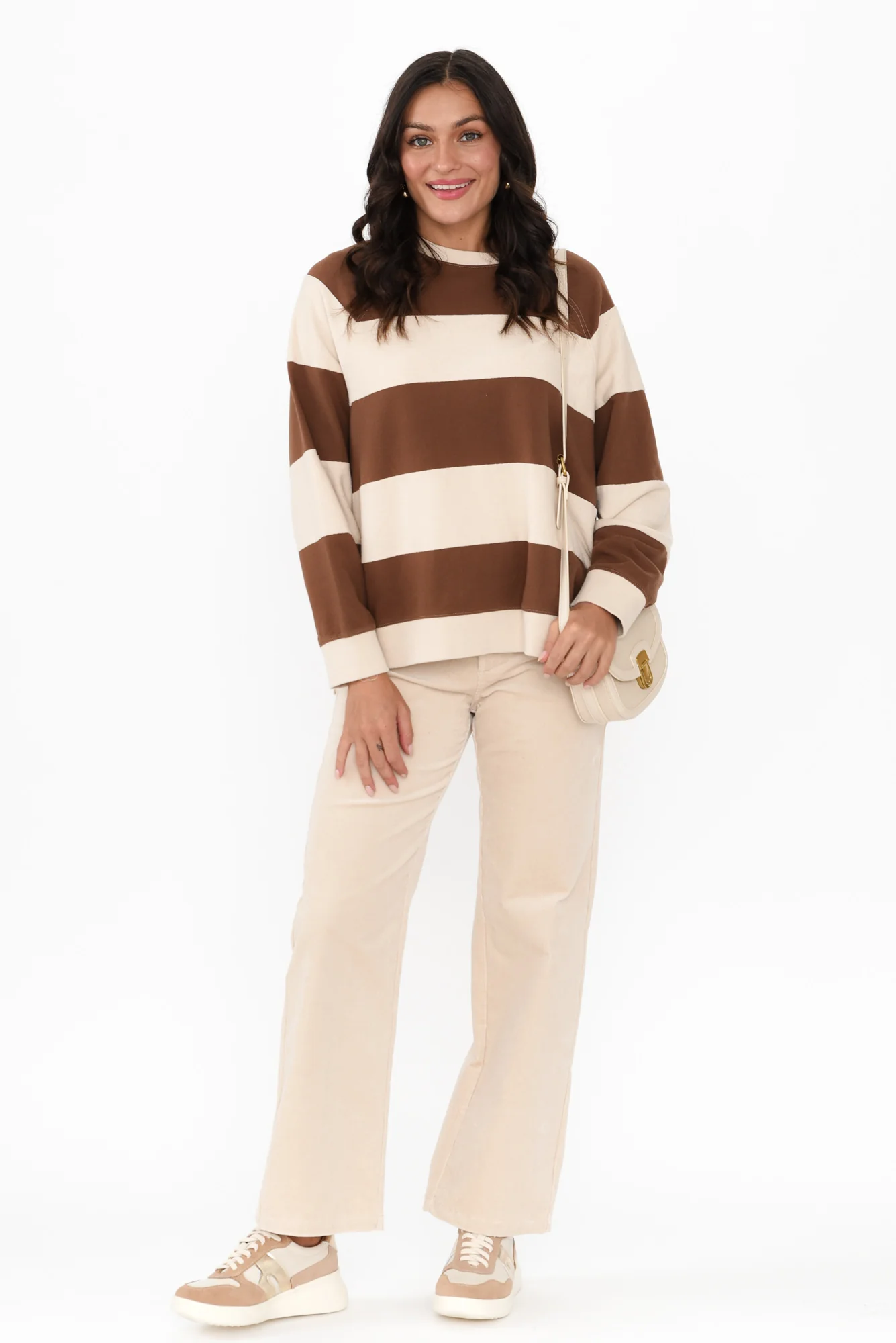 Katrin Mocha Stripe Cotton Crewneck Sweatshirt - Image 3