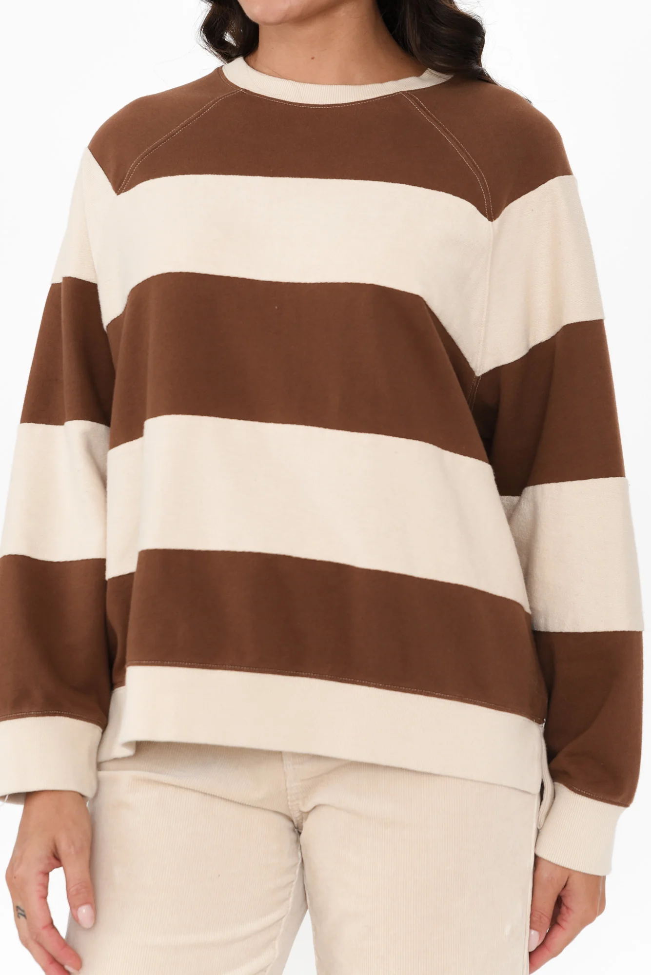 Katrin Mocha Stripe Cotton Crewneck Sweatshirt - Image 6