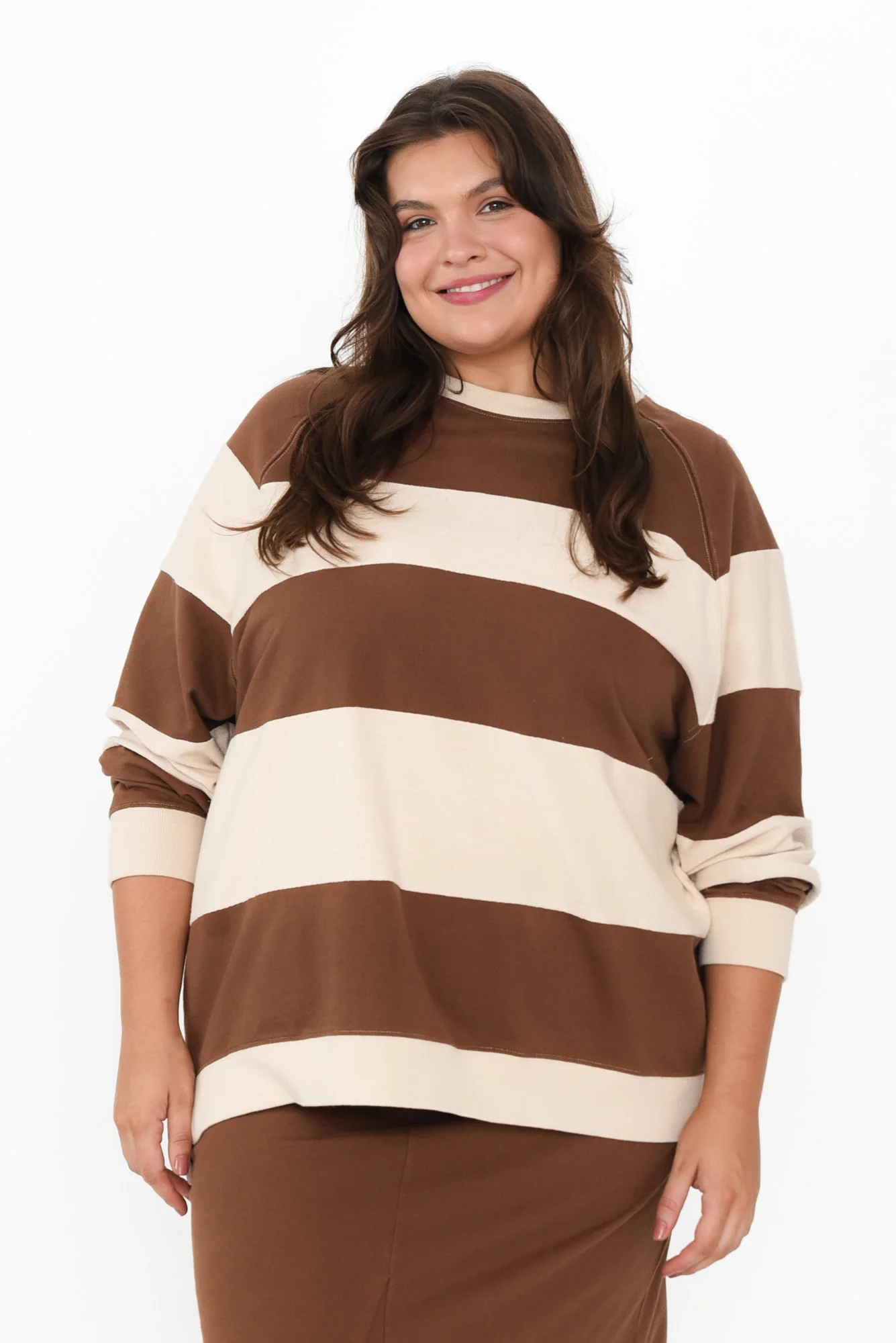 Katrin Mocha Stripe Cotton Crewneck Sweatshirt - Image 8