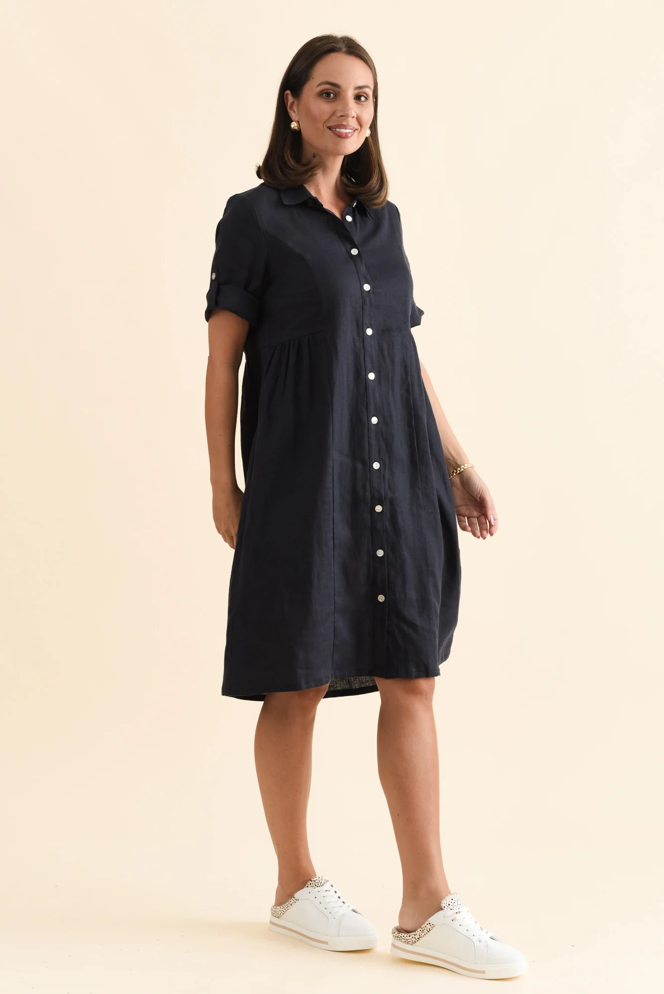 Katy Navy Linen Pocket Dress - Image 3