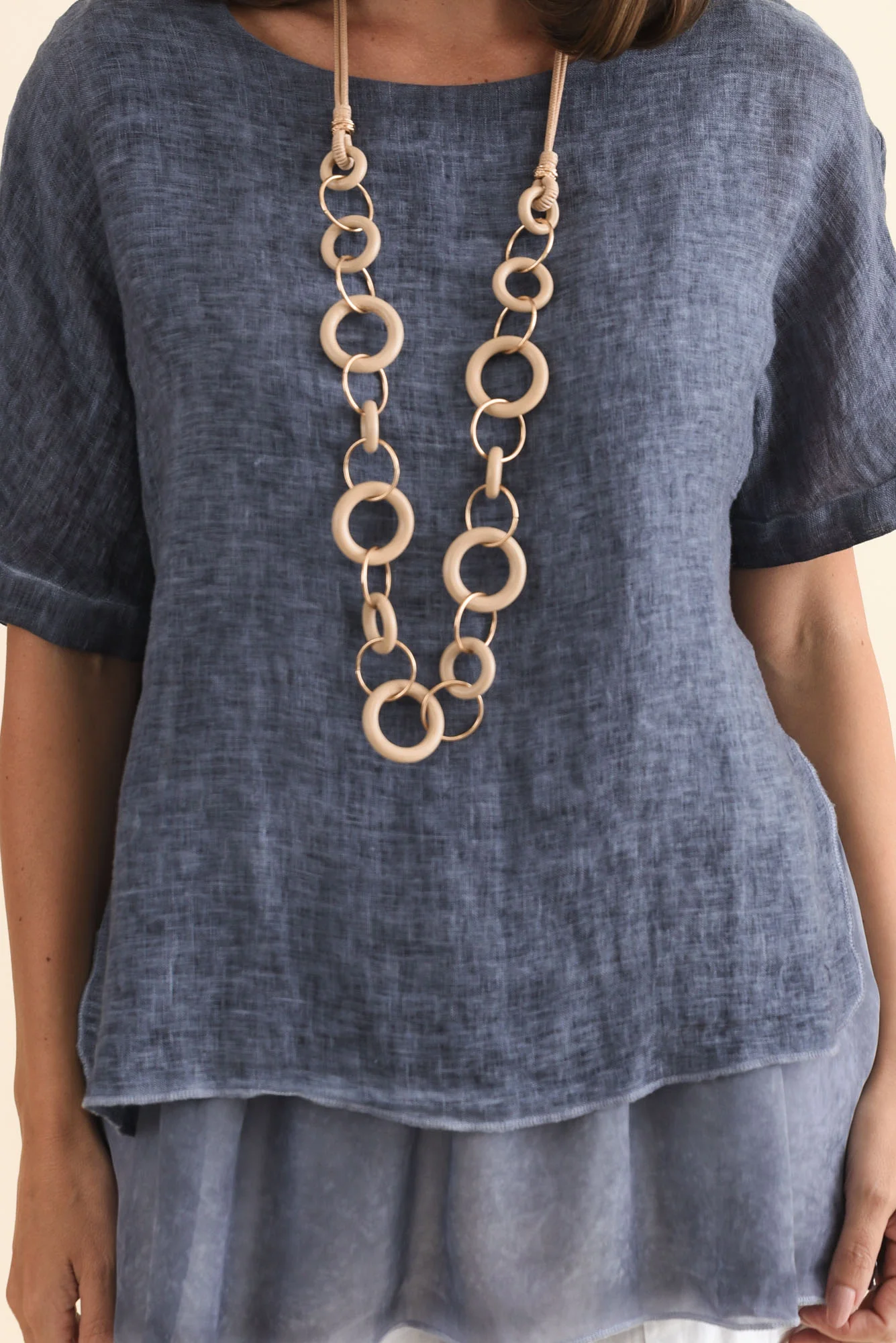 Kayla Dark Blue Linen Layered Top - Image 5