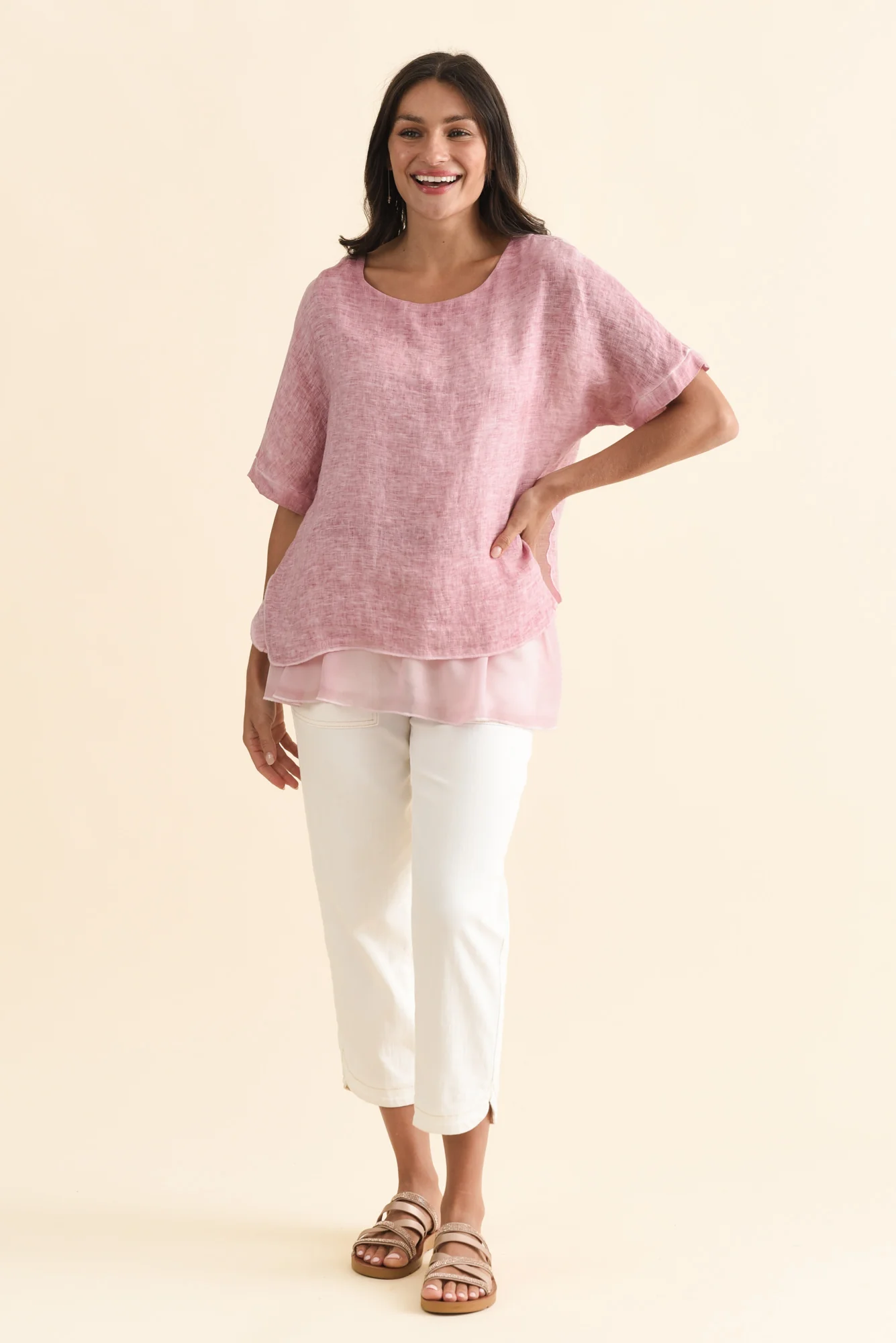 Kayla Pink Linen Layered Top - Image 2