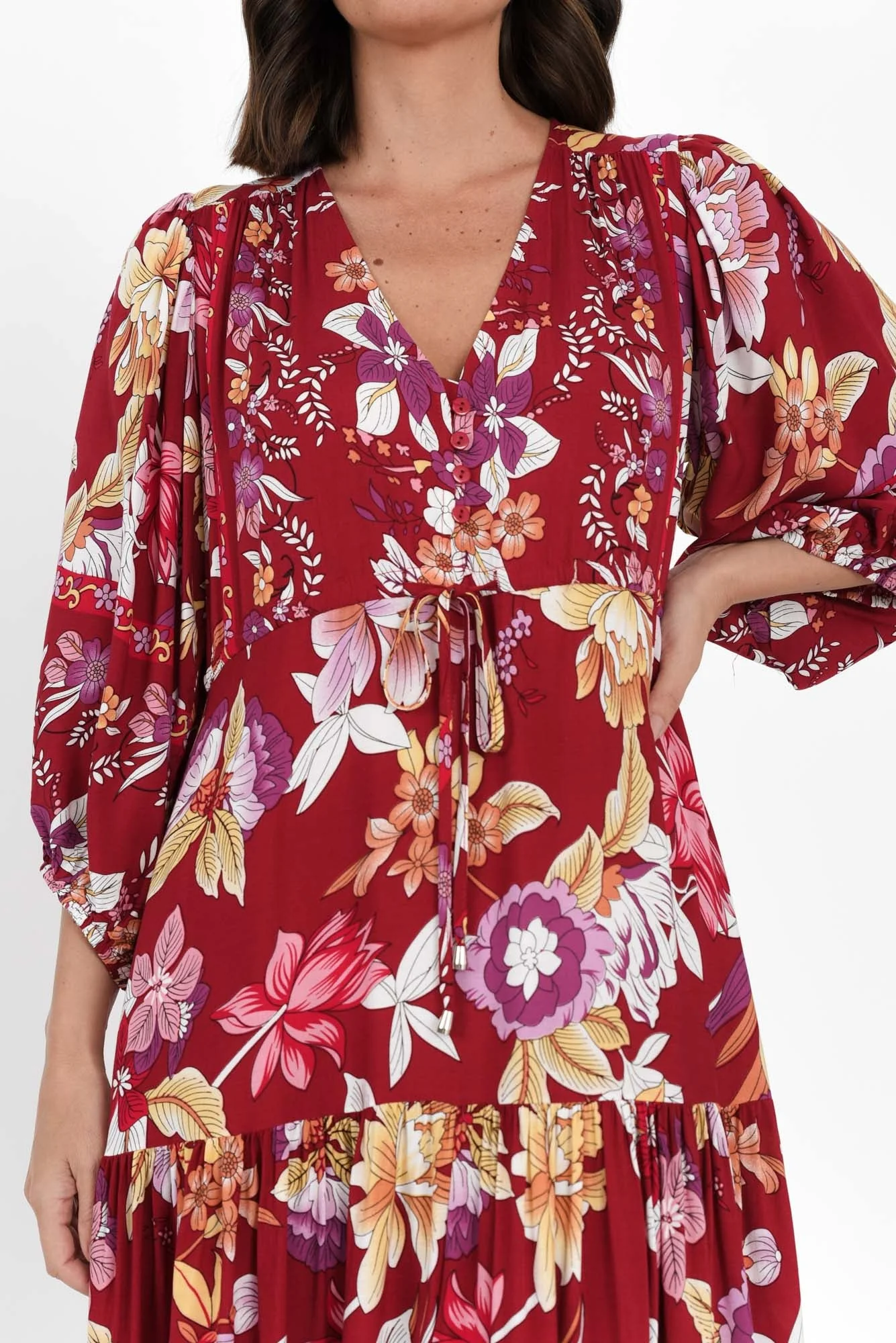 Kaylie Red Floral Tie Dress - Image 5