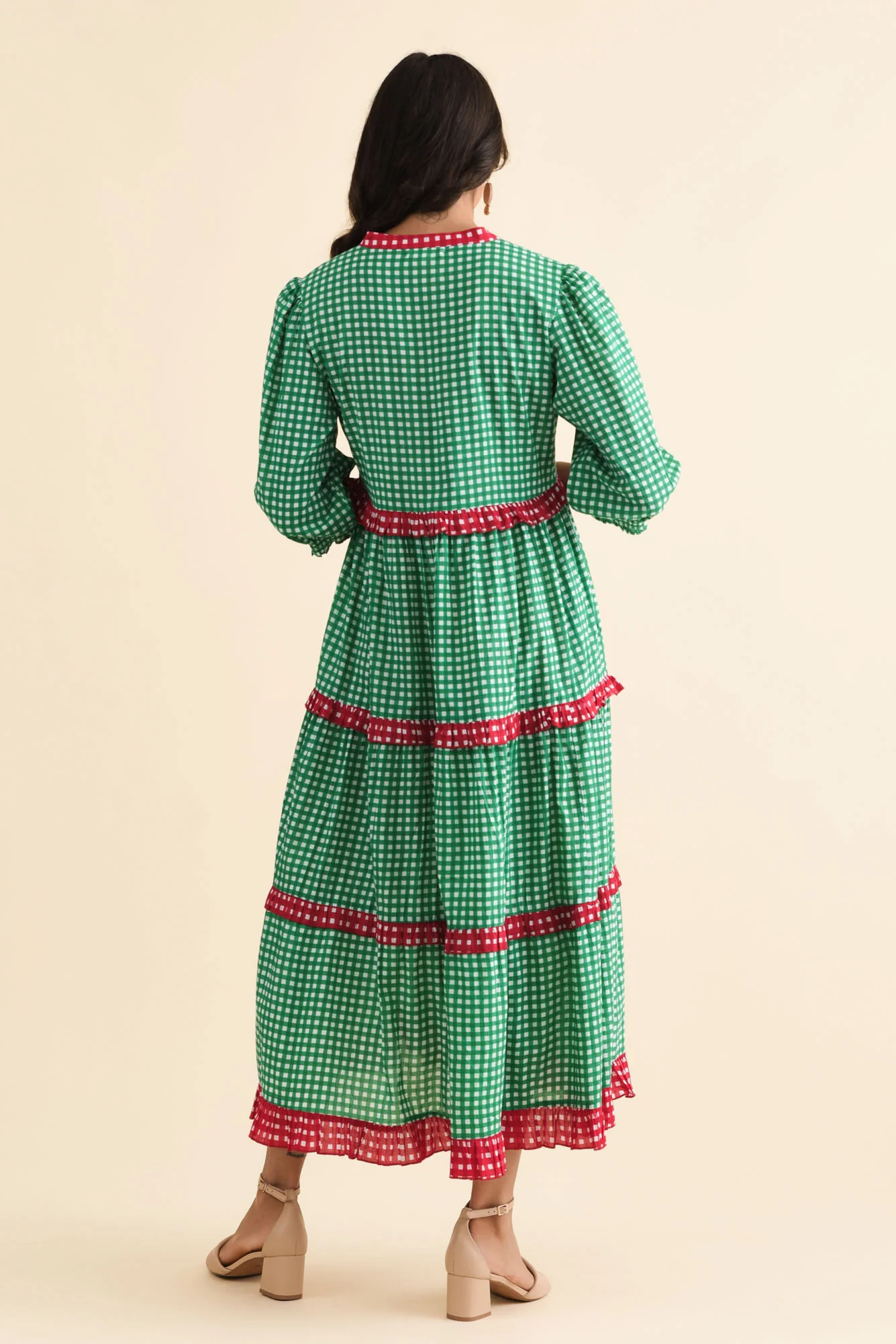 Kesia Green Spot Cotton Tier Dress - Image 5