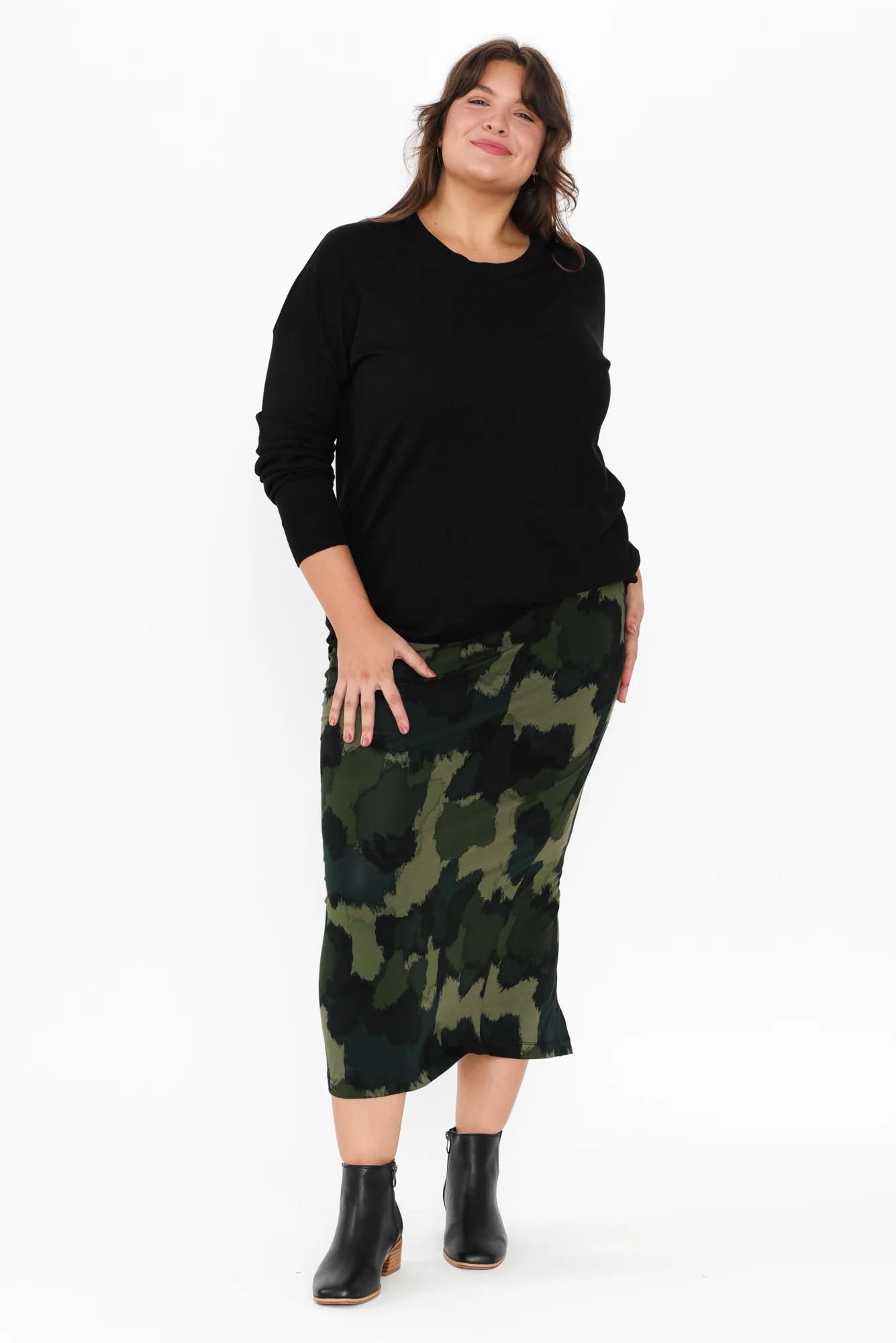 Khaki Camouflage Bamboo Maxi Tube Skirt - Image 9