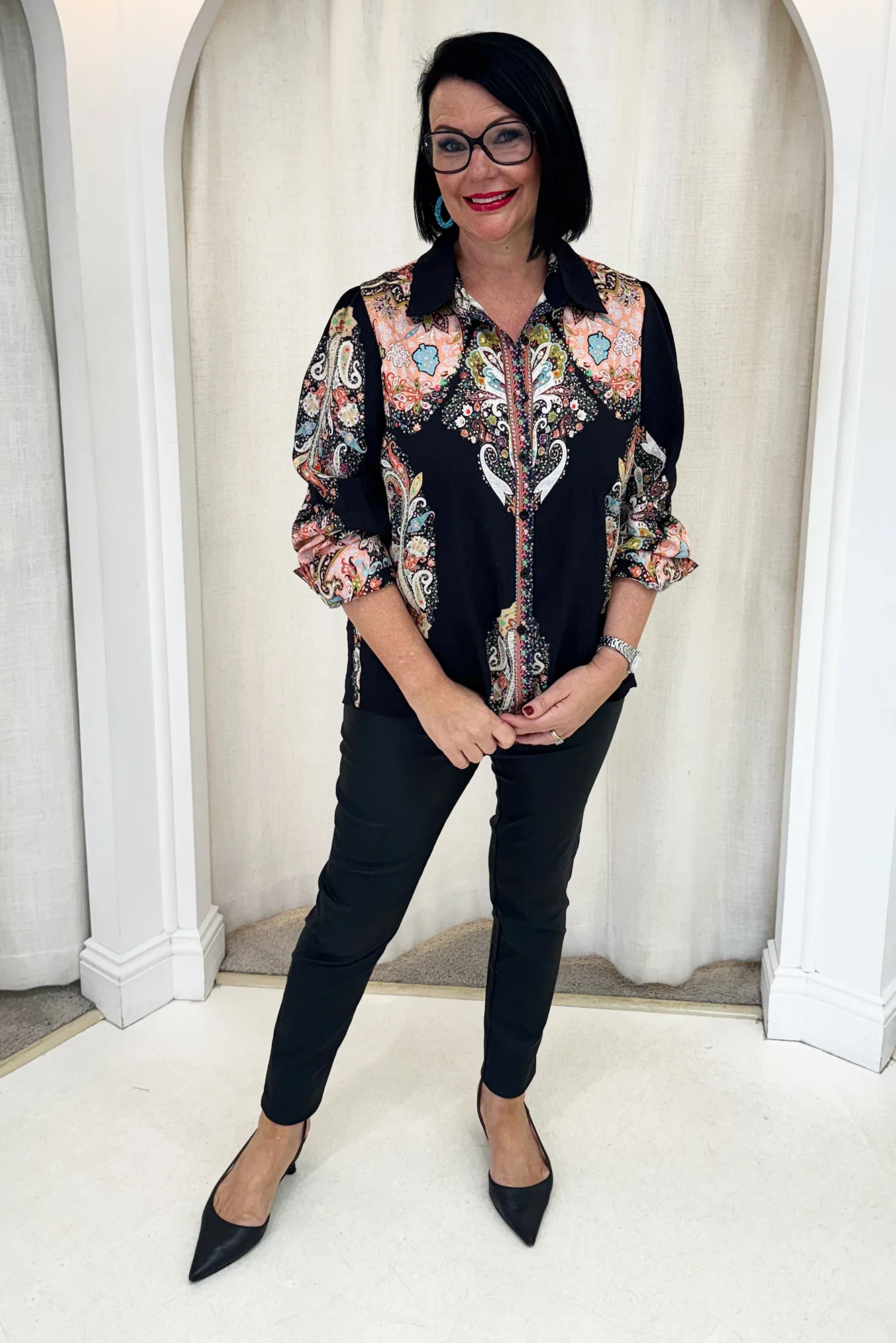 Kiera Black Paisley Cotton Linen Shirt - Image 7