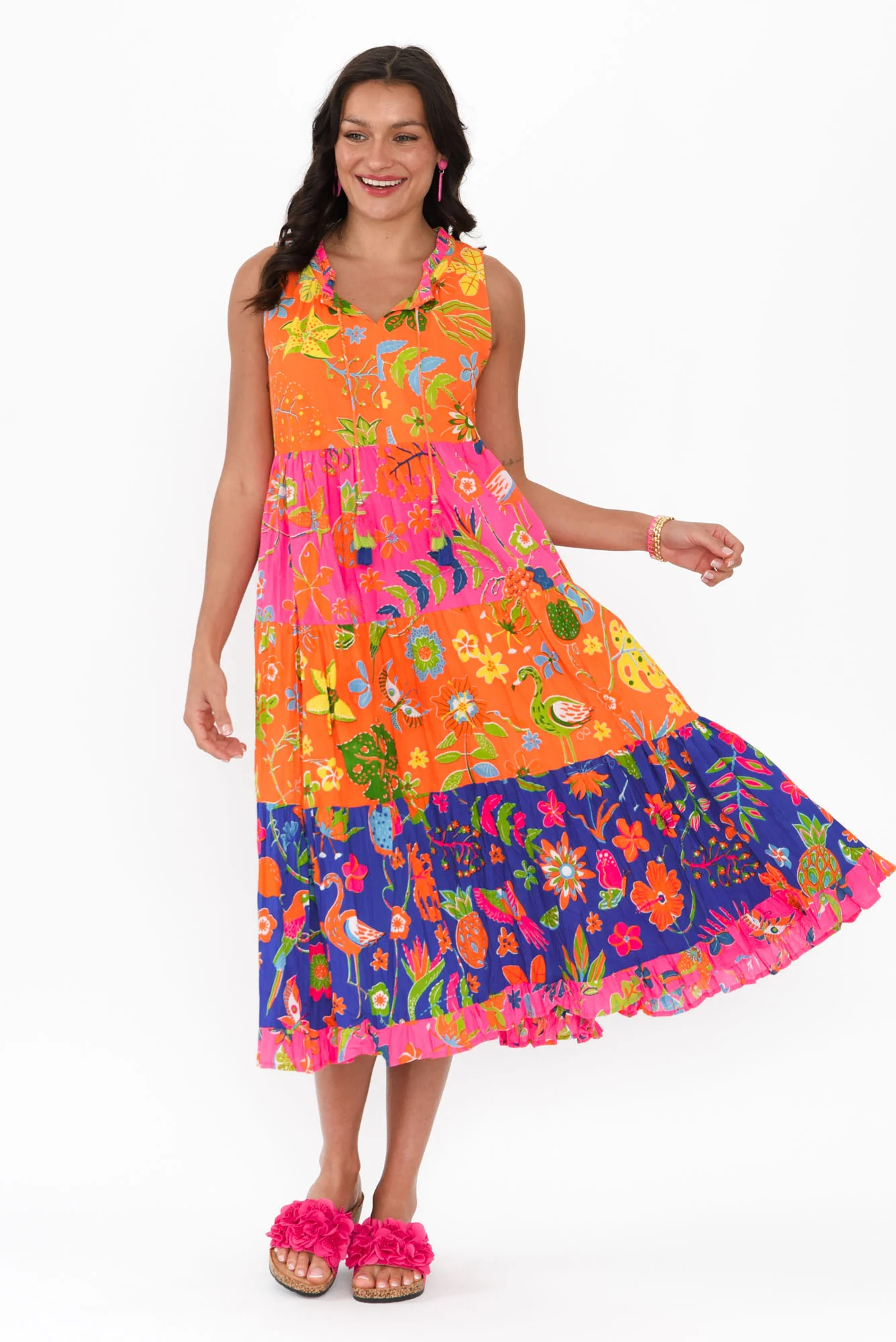 Leighton Orange Floral Cotton Tier Dress - Image 2