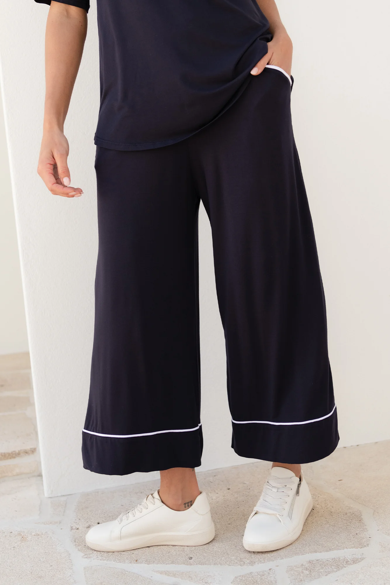 Lena Navy Contrast Micro Modal Resort Pants