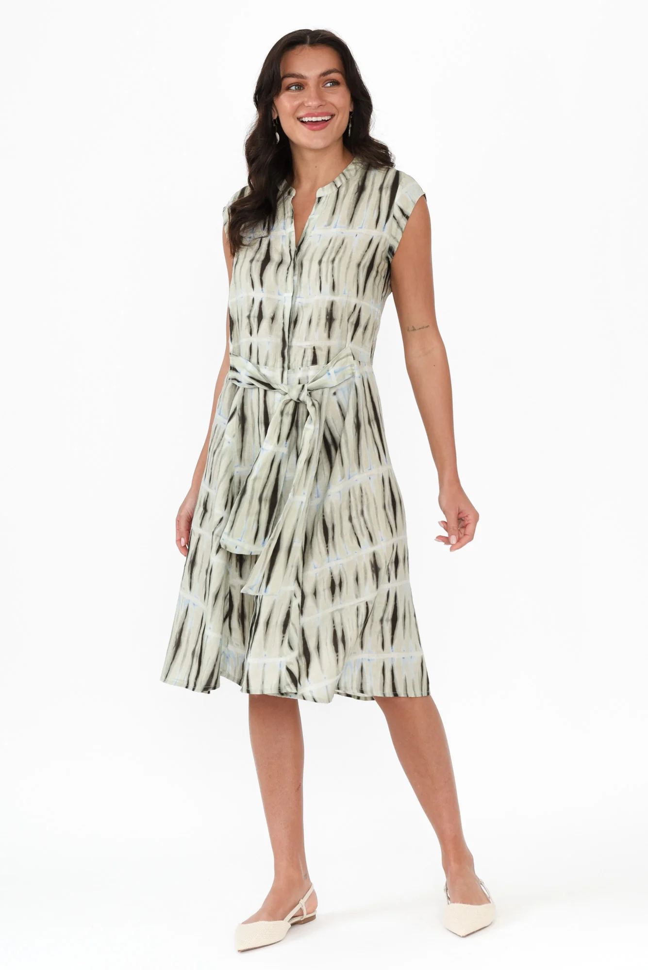 Lenore Green Abstract Linen Dress - Image 6