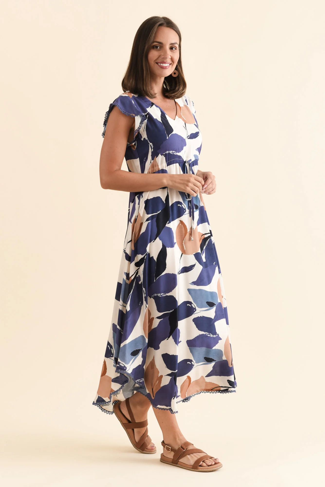 Libby Blue Leaf Midi Dress - Image 3