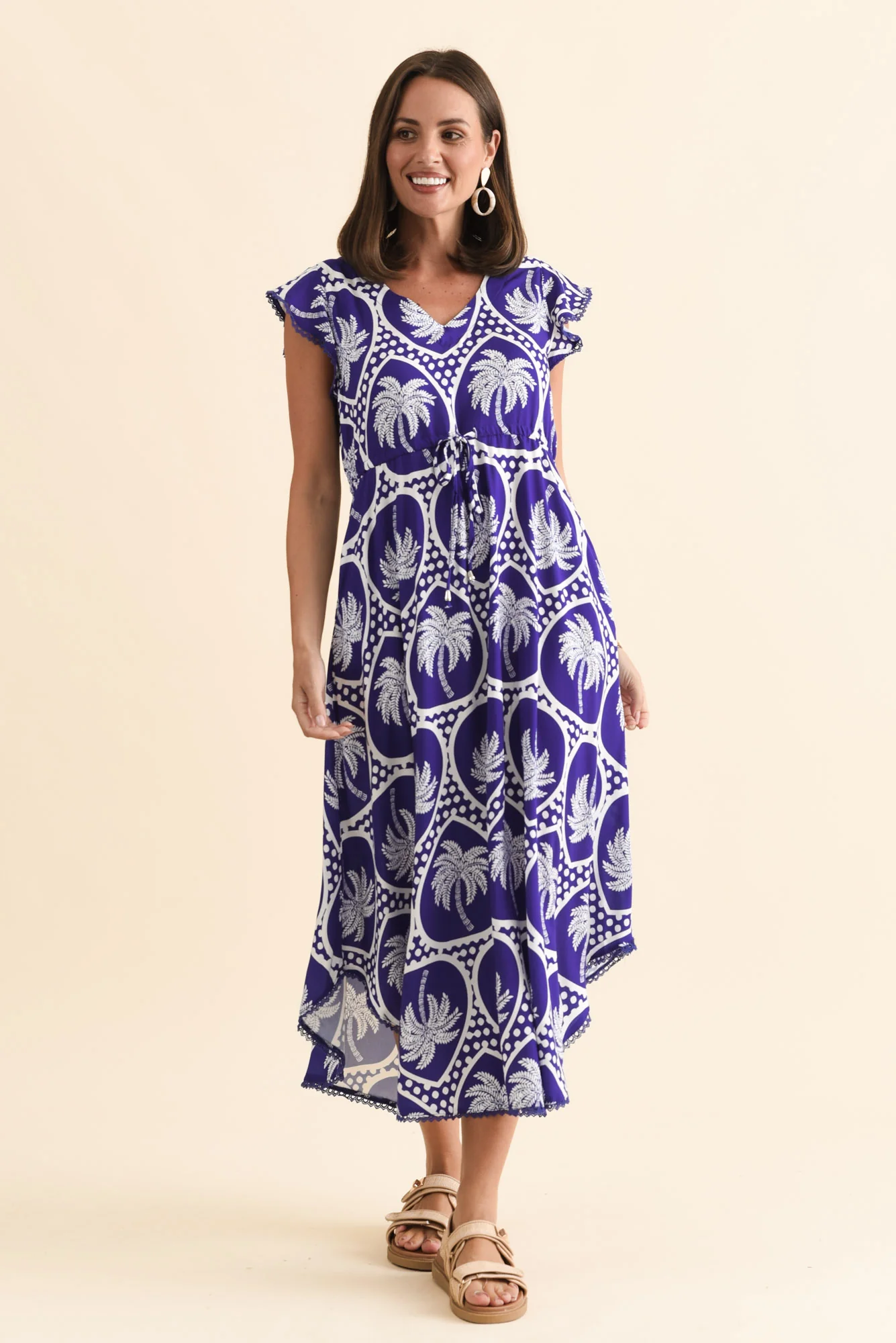 Libby Blue Palm Midi Dress - Image 2