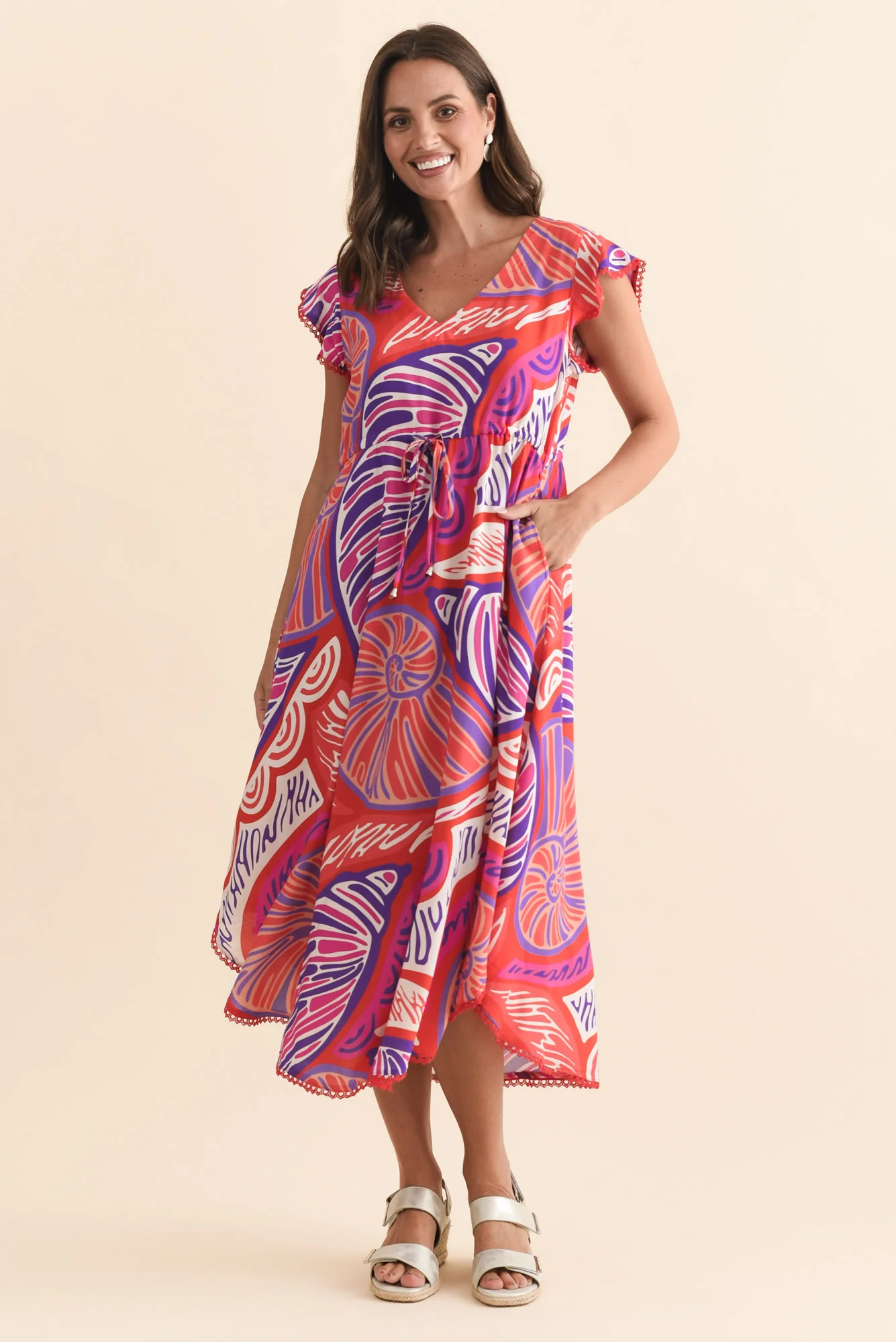 Libby Purple Motif Midi Dress - Image 2