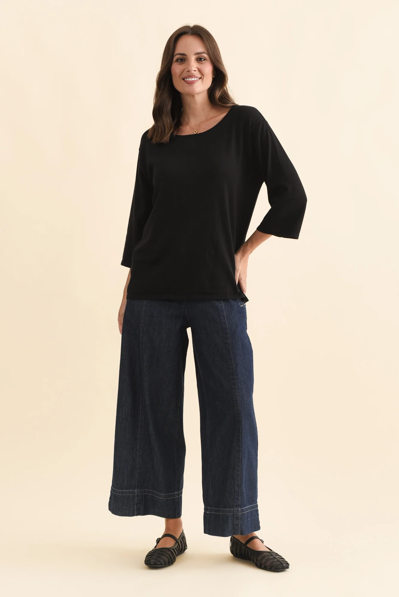 Liberty Black Cotton 3/4 Sleeve Top - Image 6