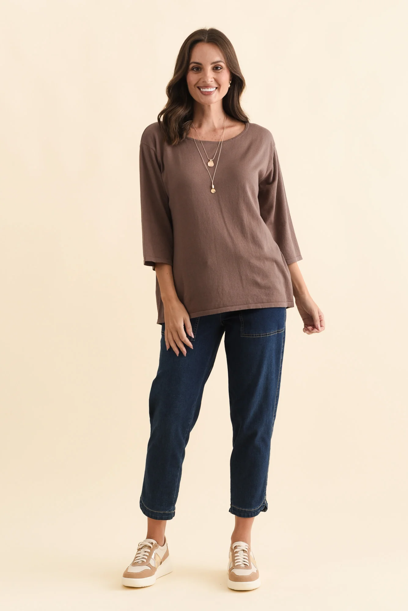 Liberty Chocolate Cotton 3/4 Sleeve Top - Image 6