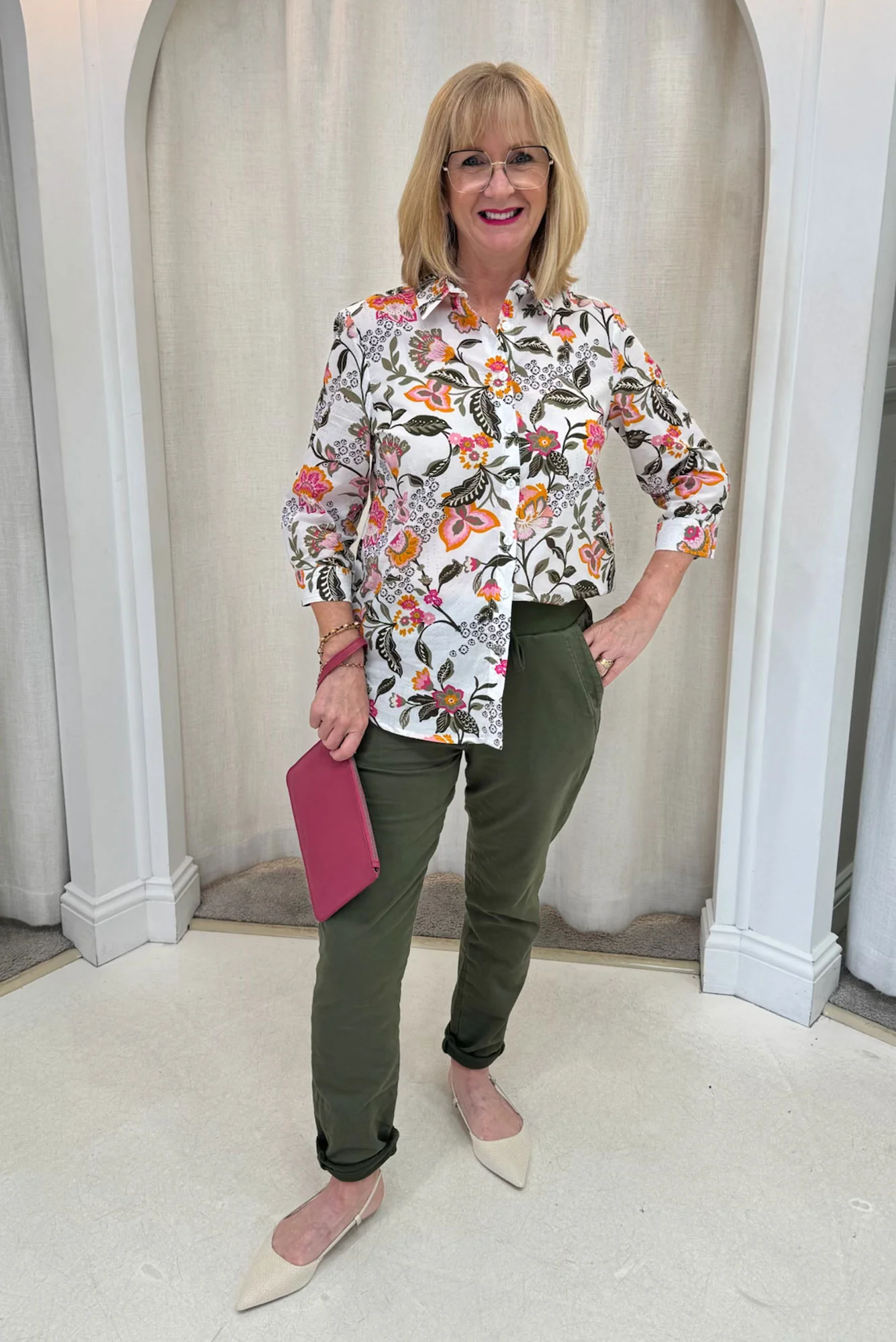 Lilah White Garden Cotton 3/4 Sleeved Shirt - Image 7