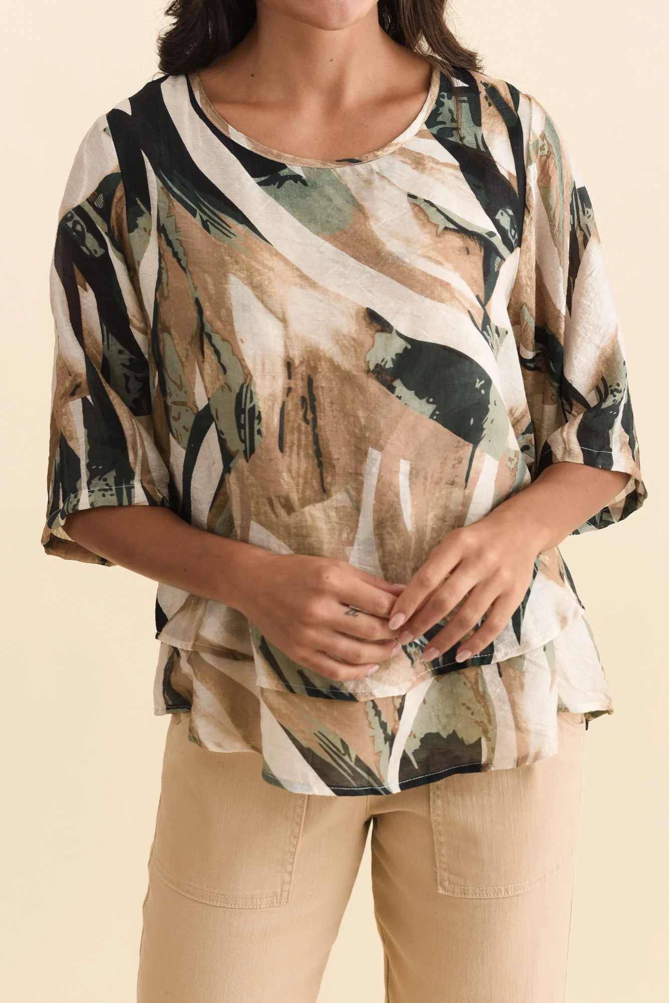 Liora Brown Abstract Layered Top - Image 5