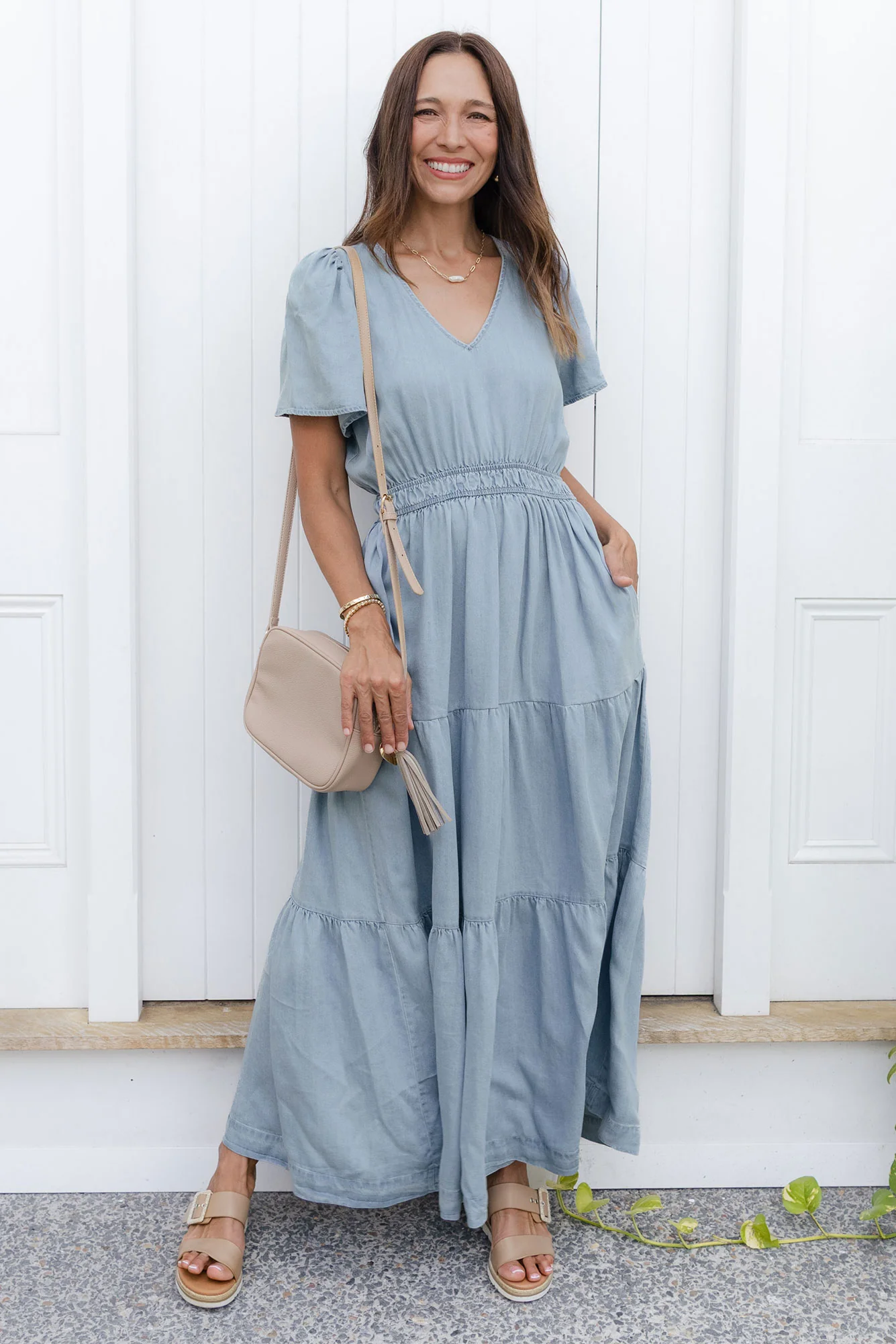 Luca Light Blue Tencel Tier Dress