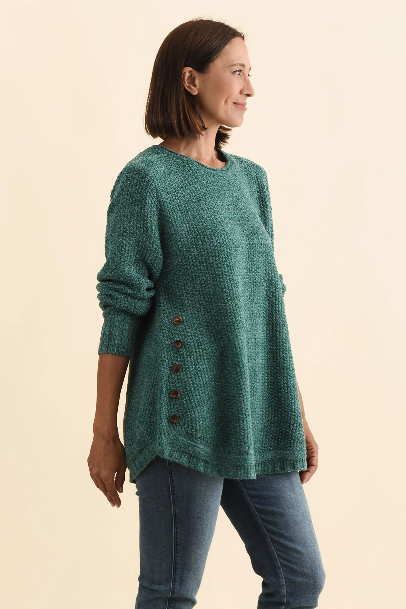 Lucas Teal Knit Button Jumper - Image 3