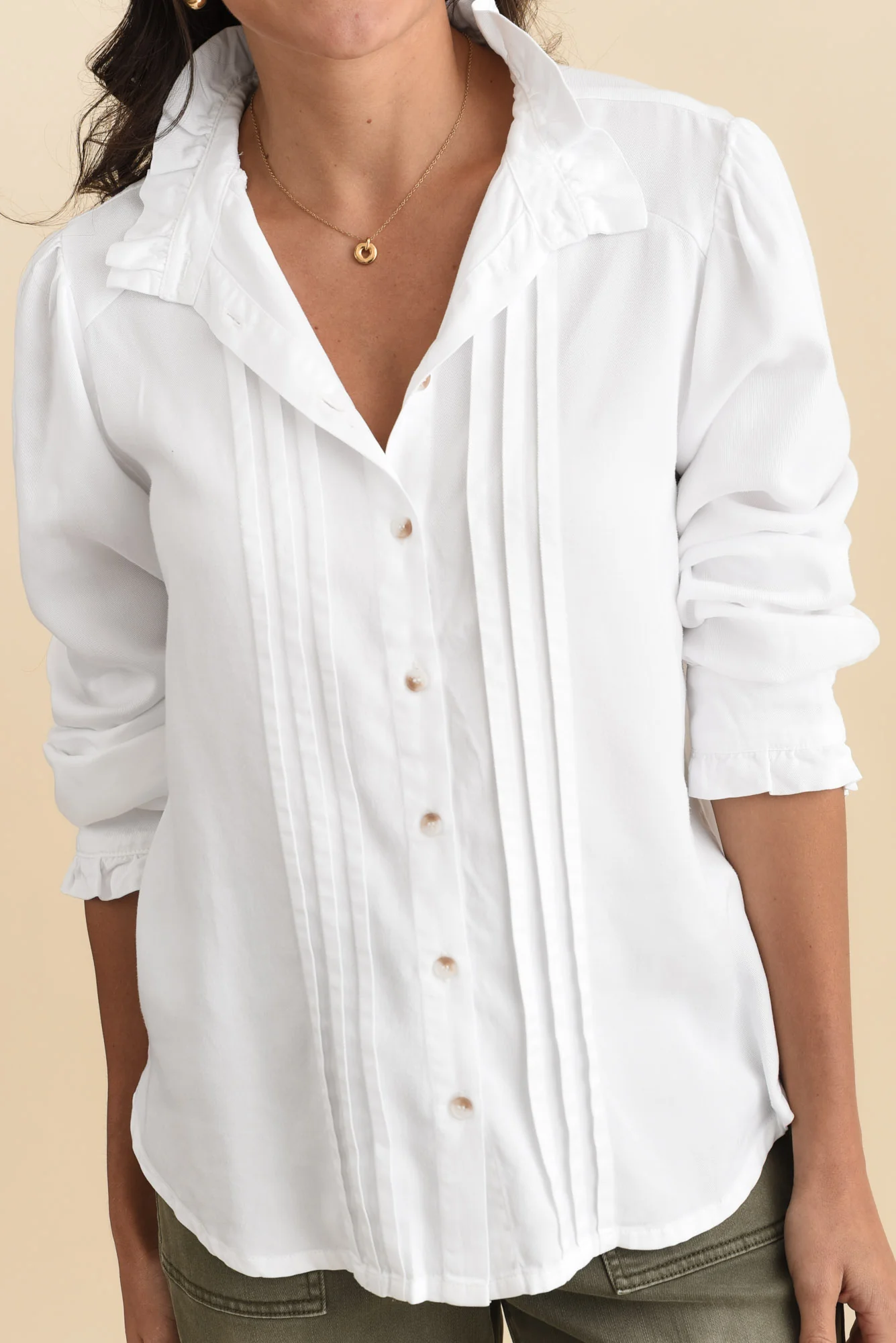 Lucille White Lyocell Pleated Shirt - Image 5